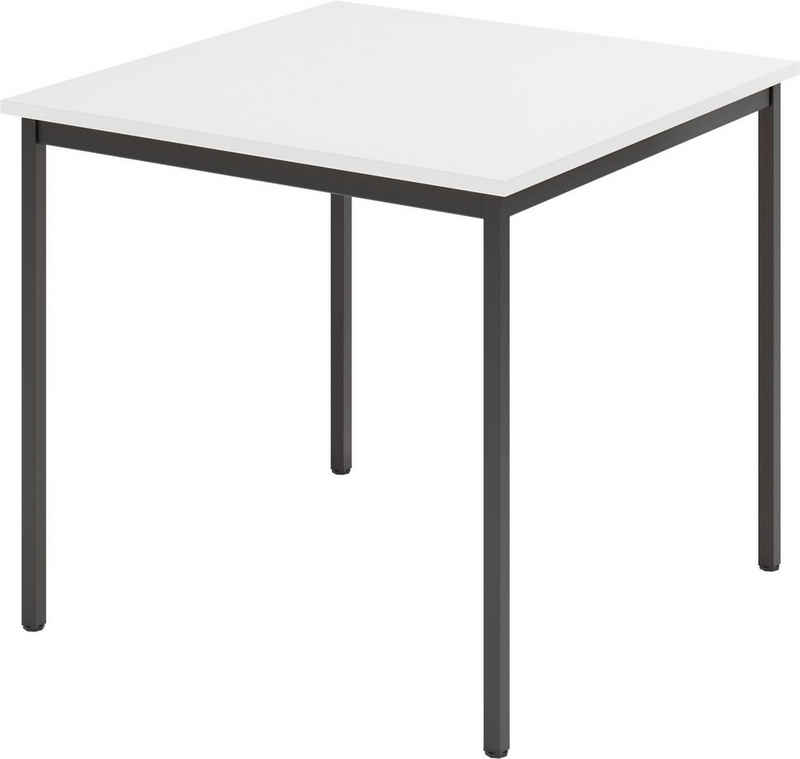bümö Konferenztisch Kantinentisch Serie-V, Quadrat: 80x80 cm - Optik: Weiß/Schwarz