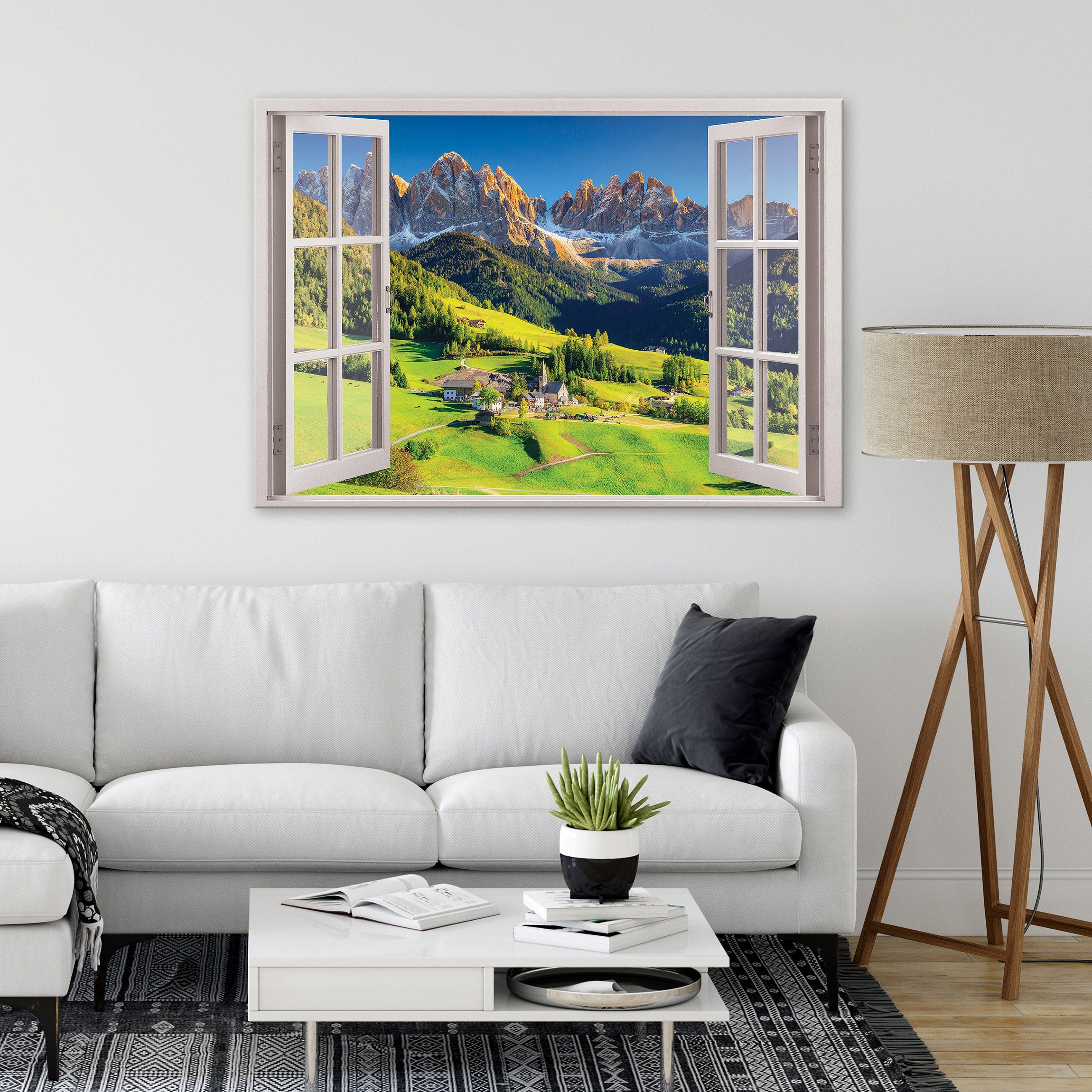 Wallarena Leinwandbild Fensterblick Natur Berge Landschaft Grün Alpen Moder günstig online kaufen