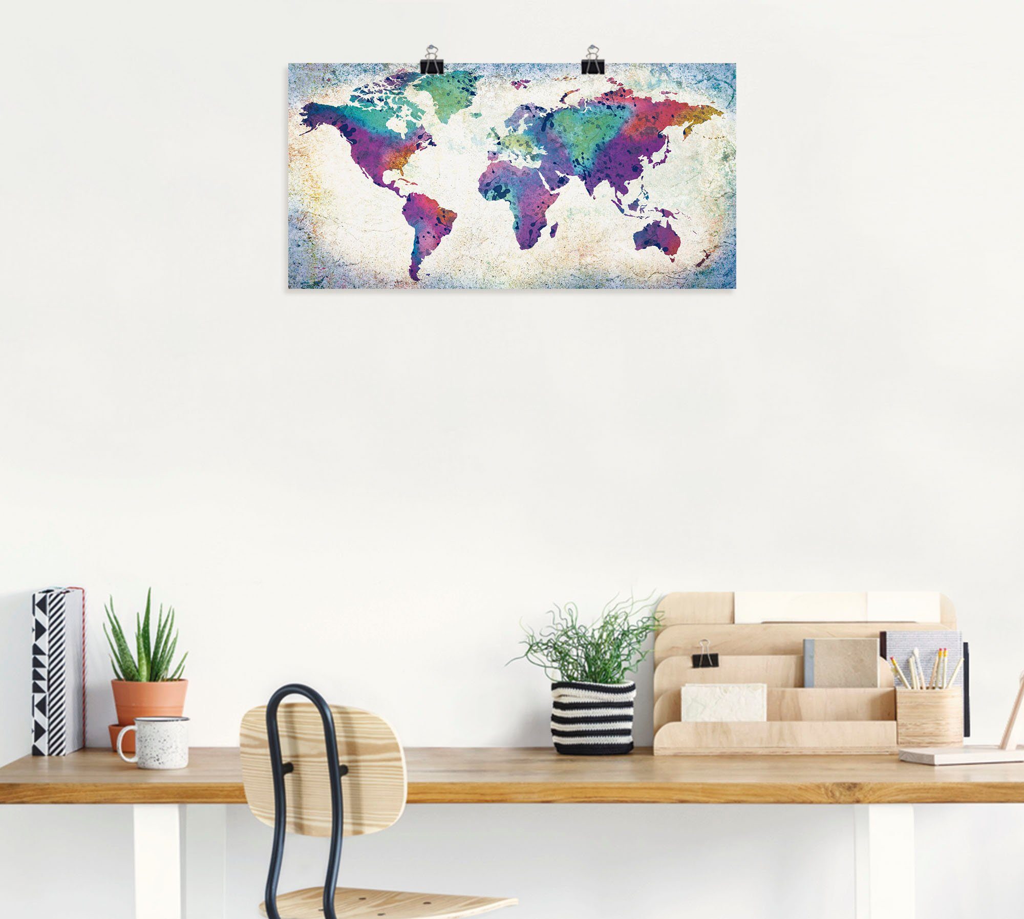 Artland Wandbild bunte Weltkarte, Land- & Weltkarten (1 St), als Alubild,  Leinwandbild, Wandaufkleber oder Poster in versch. Größen