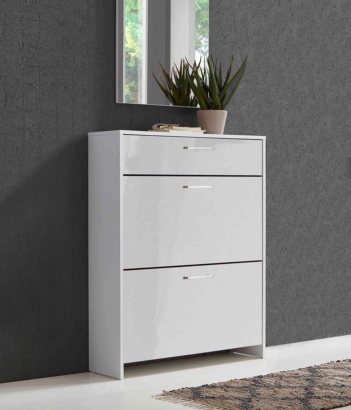 moebel-dich-auf Schuhkipper BERGAMO (Schuhschrank Schuhregal Garderobe, Made in Germany), weiß lackierte Hochglanzfronten