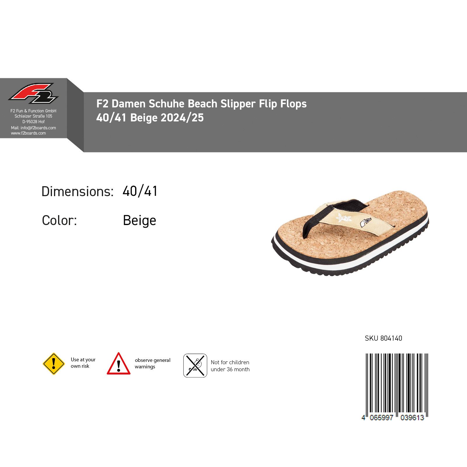 F2 F2 Damen Schuhe Beach Slipper Flip Flops 40/41 Beige 2024/25 Slipper