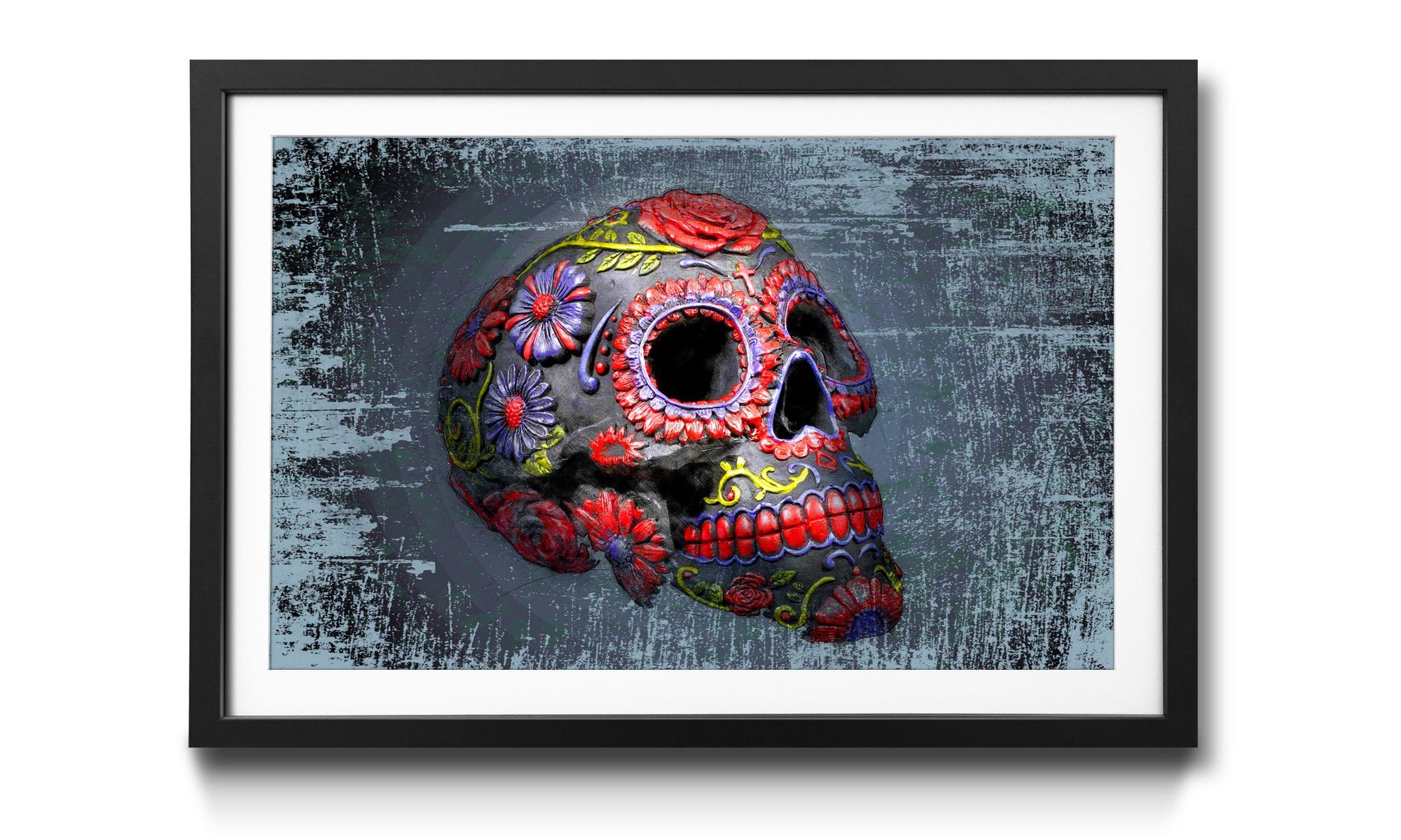 WandbilderXXL Bild mit Rahmen Smiling Skull, Totenschädel, Wandbild, in 4 Größen erhältlich