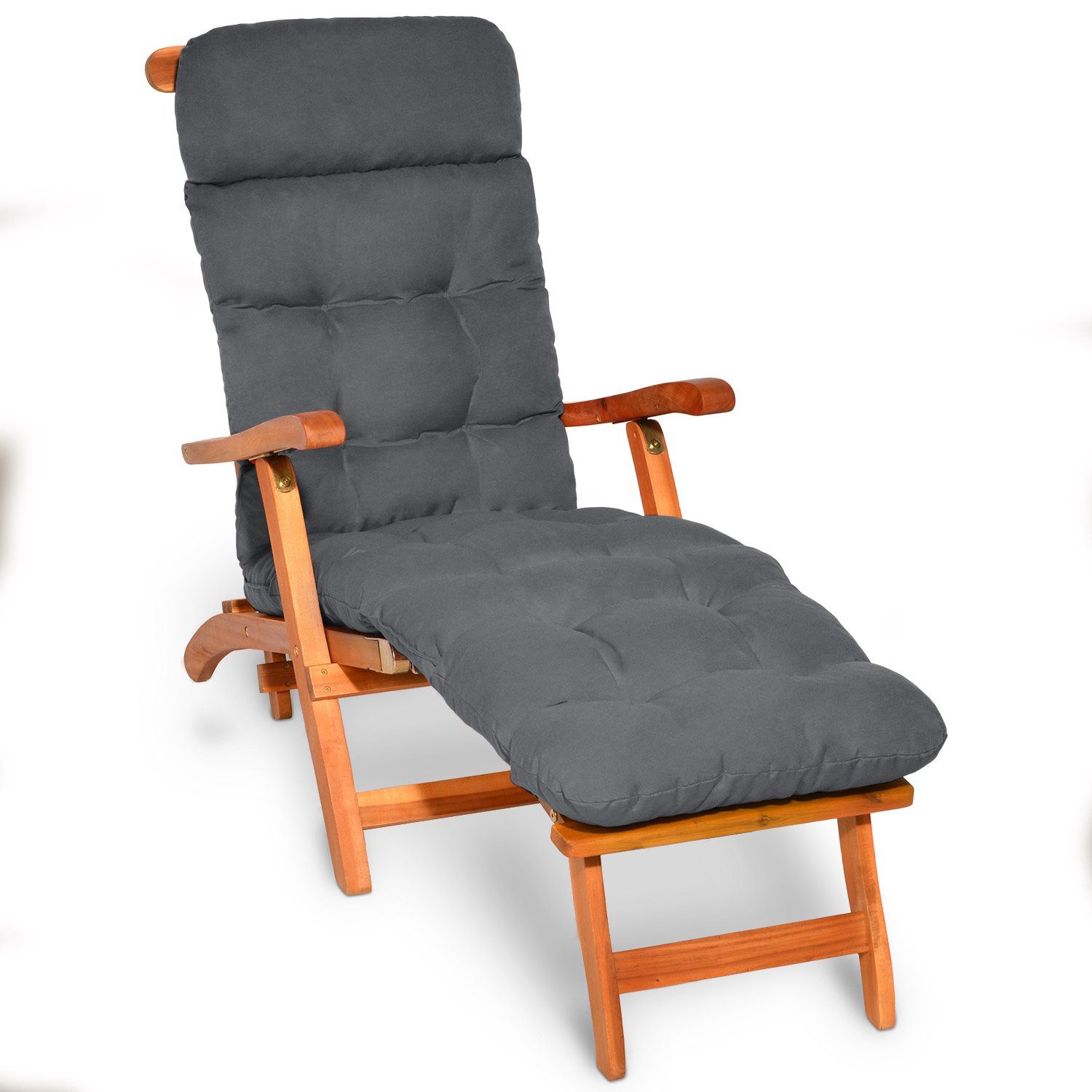 Beautissu Polsterauflage Bequeme Liegenauflage Deckchair, 200x50x8 cm, Grau, Gartenliege Auflage mit Schaumflockenfüllung – Polster für Liegestuhl