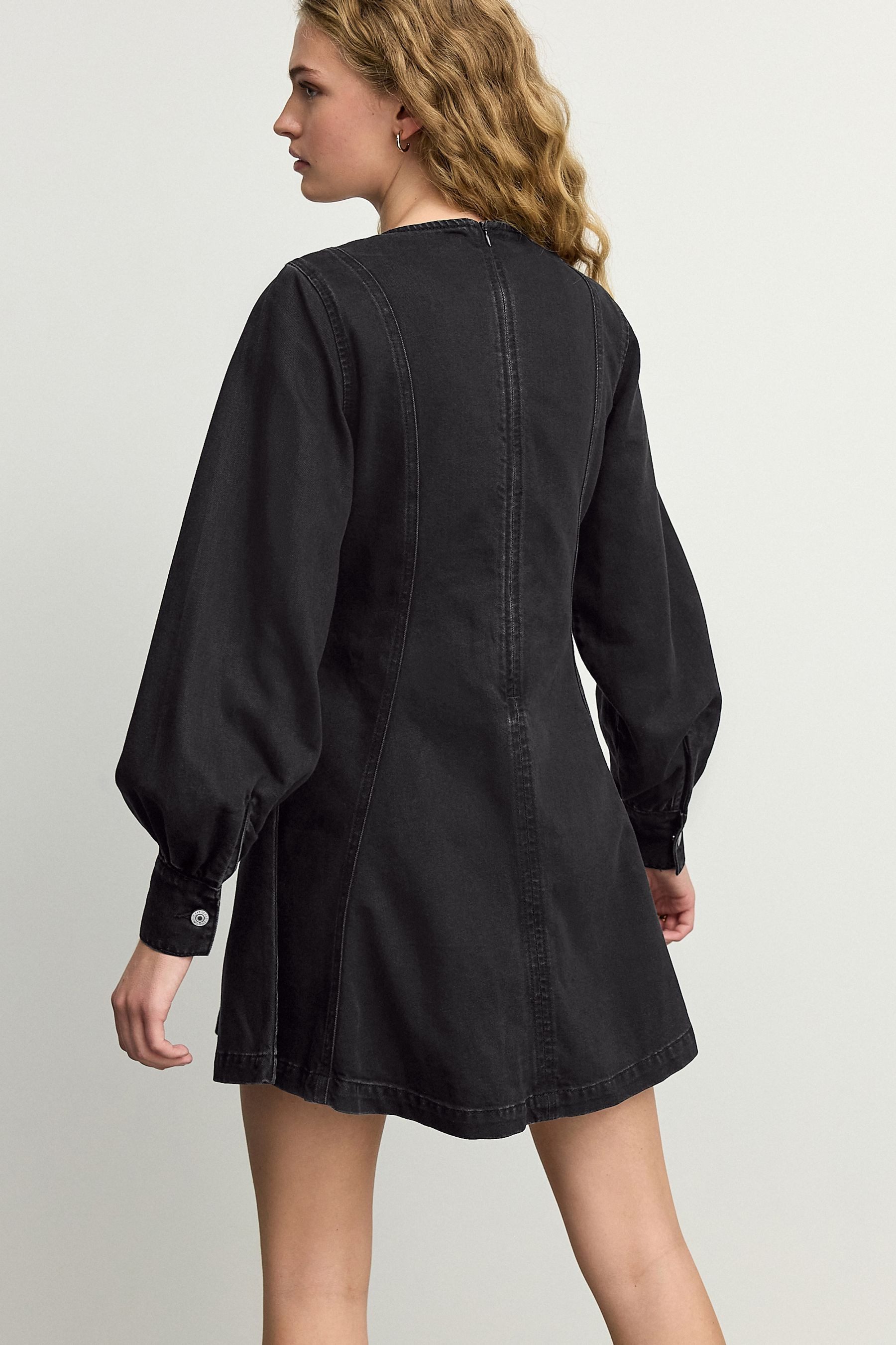 Next Jeanskleid Langärmeliges Jeanskleid mit Ziersäumen günstig online kaufen