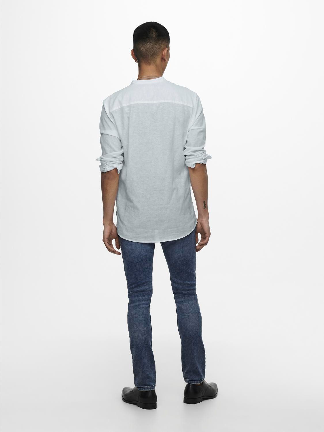 ONLY & SONS Langarmhemd ONSCAIDEN LS SOLID LINEN MAO SHIRT NOOS Baumwolle mit Leinen, slim fit
