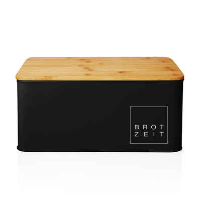 Lumaland Brotkasten Cuisine, Edelstahl, (1-tlg), Brotdose Brotbox Metall Bambus Deckel rechteckig 30x23x14 cm