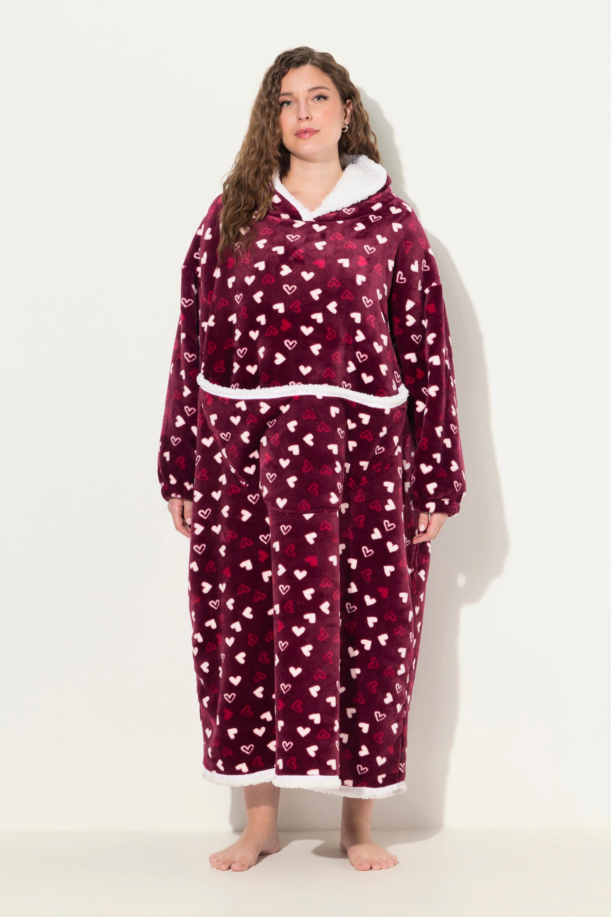 Ulla Popken Bademantel Loungewear-Poncho Plüsch Kapuze Langarm Tasche, Lang günstig online kaufen