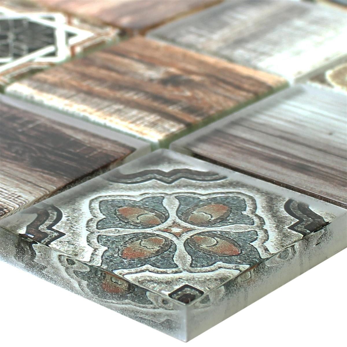 Mosafil Mosaikfliesen Glasmosaik Fliesen Holzoptik Makarska, Glas 30.000x30.000, braun, Verlegefertig auf ein Netz geklebt