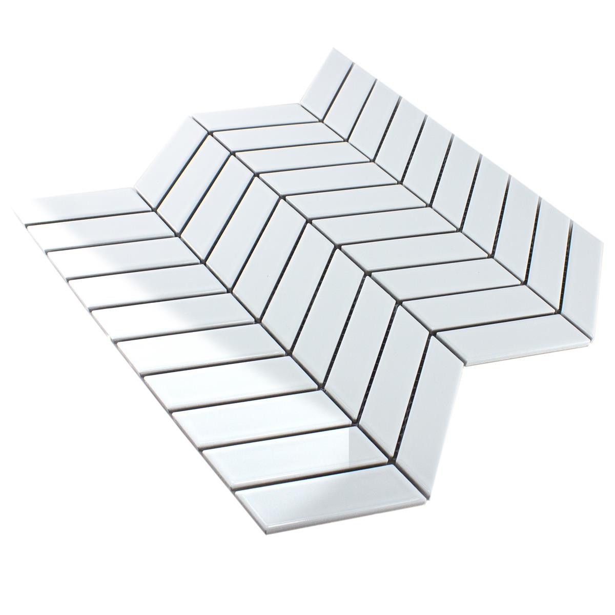 Mosafil Mosaikfliesen Keramik Mosaik Fliesen Elbistan Glänzend, Keramik 30.300x28.900, weiß, Verlegefertig auf ein Netz geklebt - Frostsicher - Wasserfest