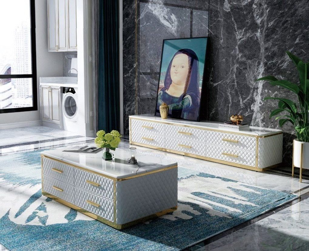 Xlmoebel Sideboard Edelstahl Sideboard mit Kunstleder und Marmoroptik (Sideboard), Hergestellt in Europa