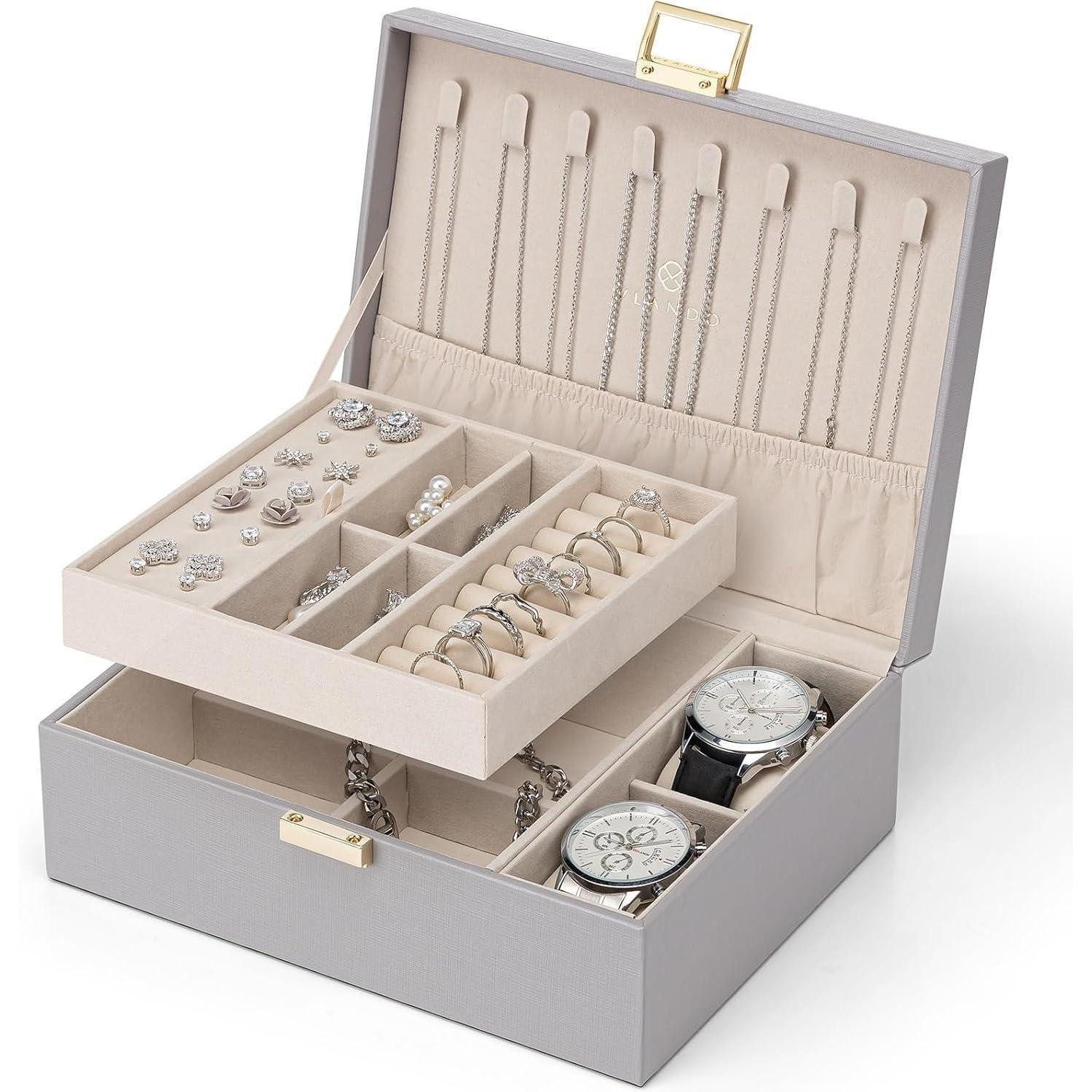 LuxusKollektion Schmuckset Schmuckkästchen Damen 2 Ebenen PU Leder Ringe Oh günstig online kaufen
