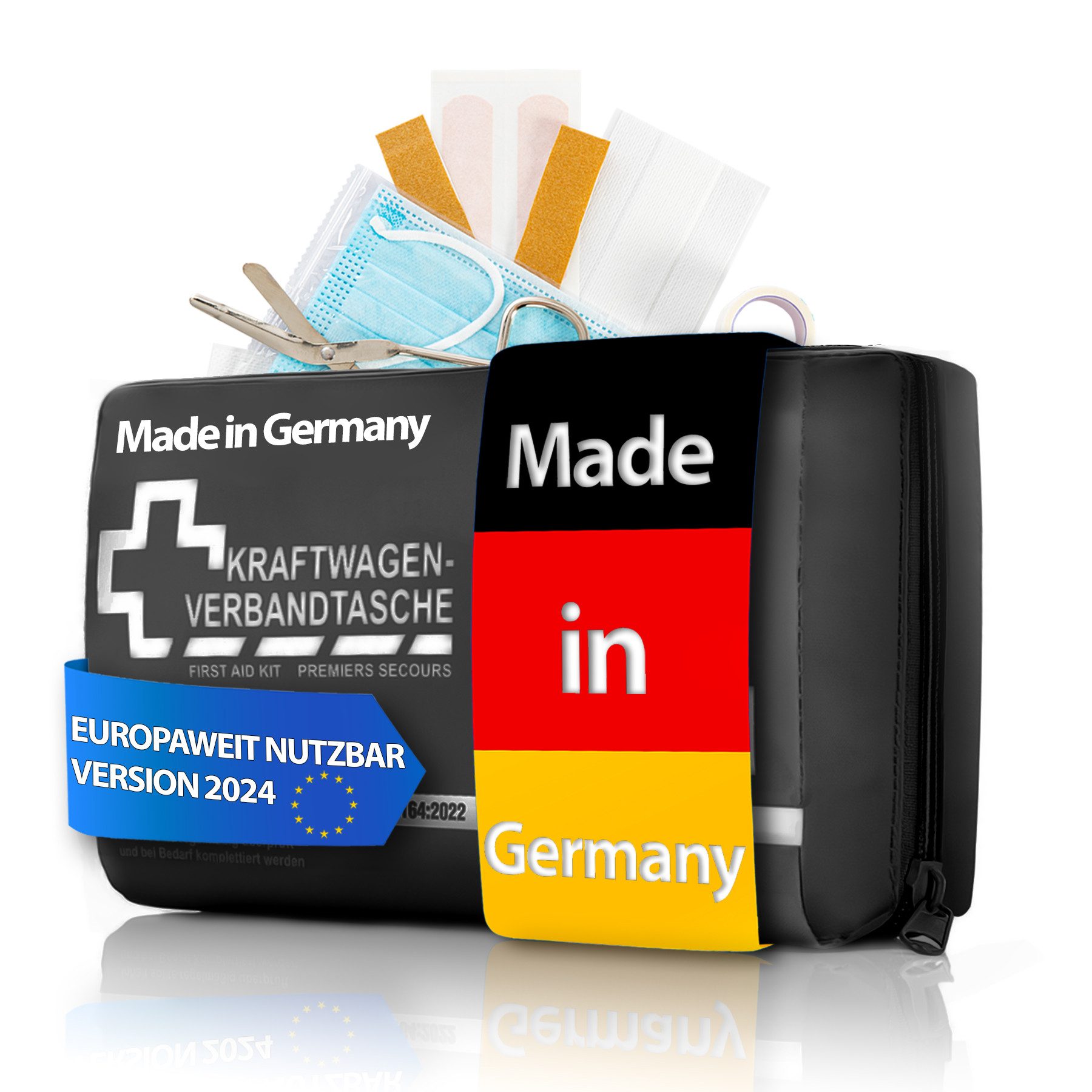 KFZ-Verbandtasche Verbandskasten MADE IN GERMANY schwarz DIN 13164:2022