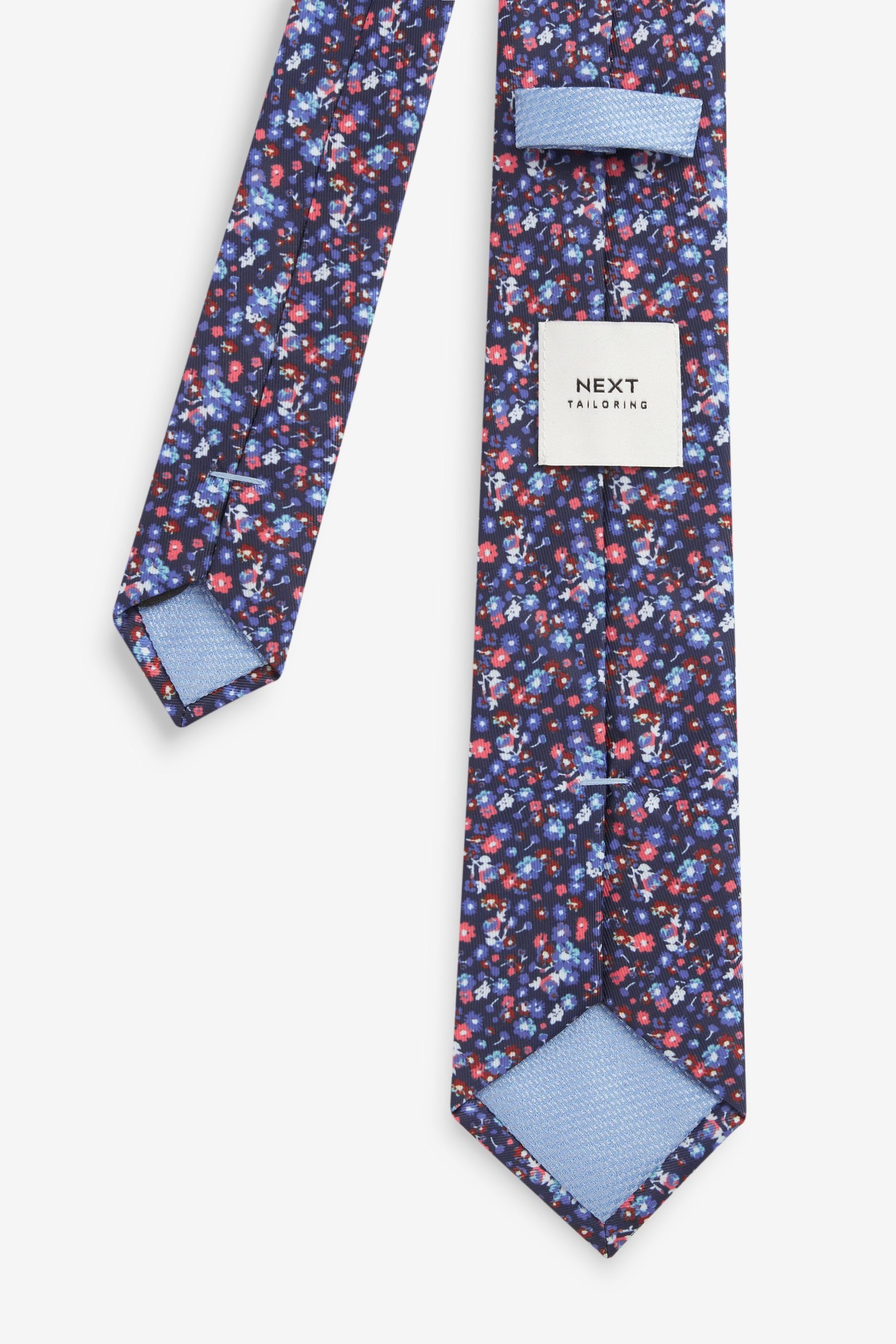 Next Krawatte Krawatte und Einstecktuch - im Ditsy Set Floral Slim Blue (2-St) Navy