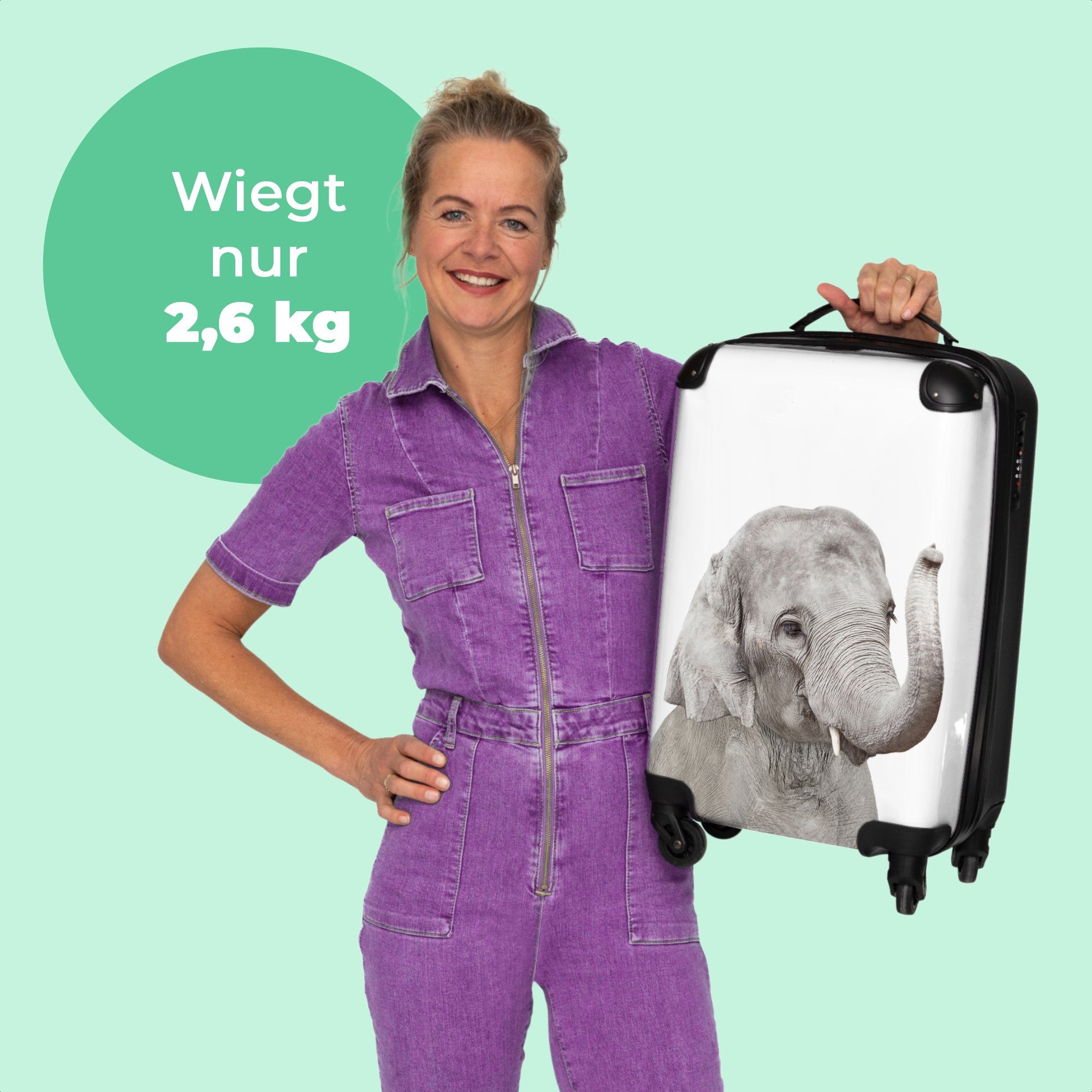 NoBoringSuitcases.com© Handgepäckkoffer 55x35x20cm Elefant - Trolley Cabin Handgepäck Rollen 4 Tiere mit Rollkoffer Reisekoffer Rollen, 4 Kleine Grau - Natur, - 