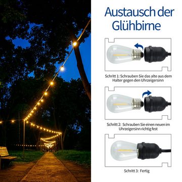 ZMH LED-Lichterkette Innen Außen Glühbirnen Lichterkette 7.6m/15m Wasserdichte, 16-flammig, IP65, Glas, Breite 90cm, für Party Weihnachten