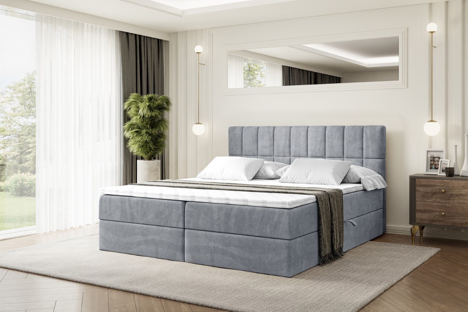ALTDECOR Boxbett MIAMI (Multipocket-Matratze H4, H3 Matratze Bonellfederung, Topper, Kopfteil)