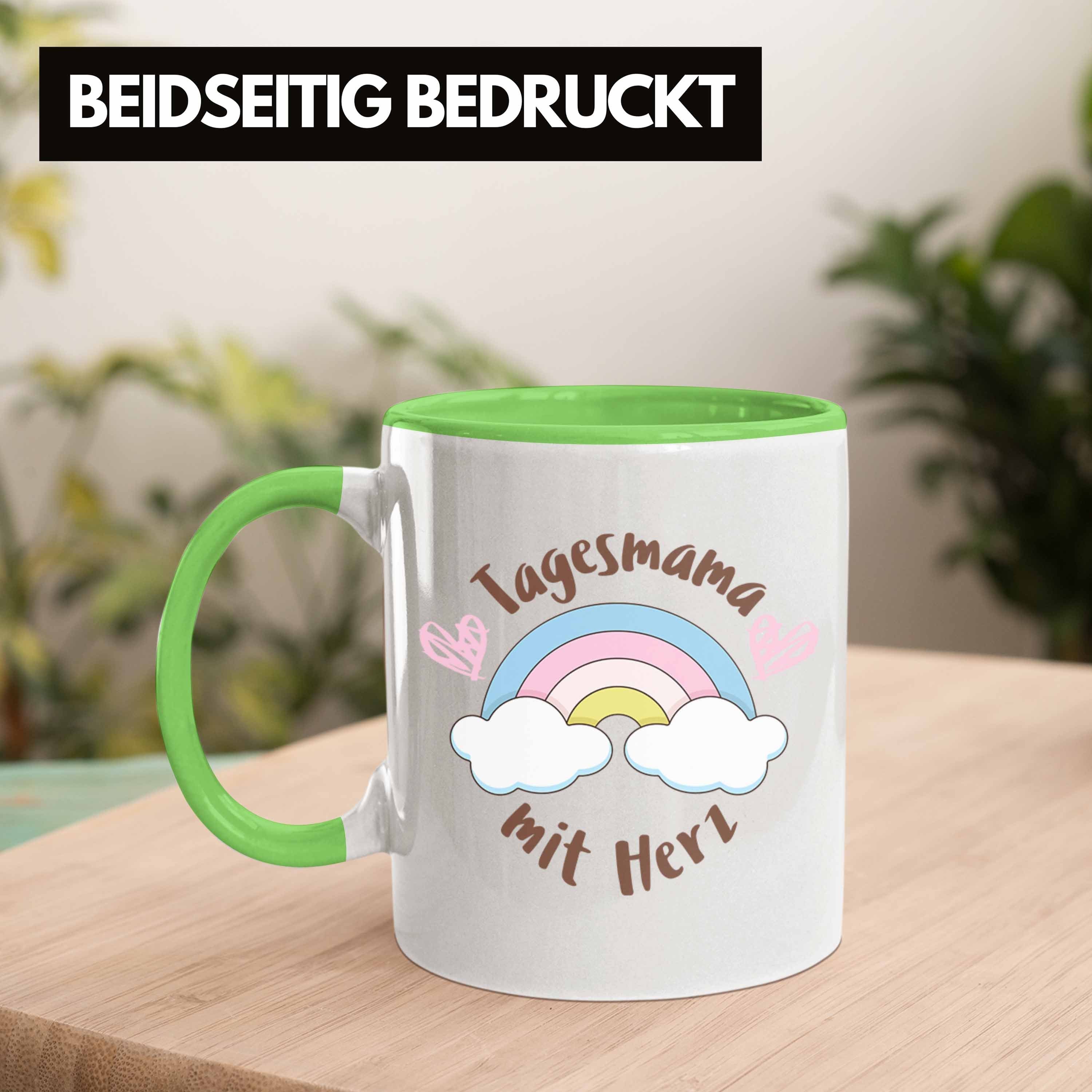 Geschenk Erzieherin Grün Trendation - Tagesmama Tasse Tagesmutter mit Tasse Trendation Geschenkidee Aufpasserin Herz