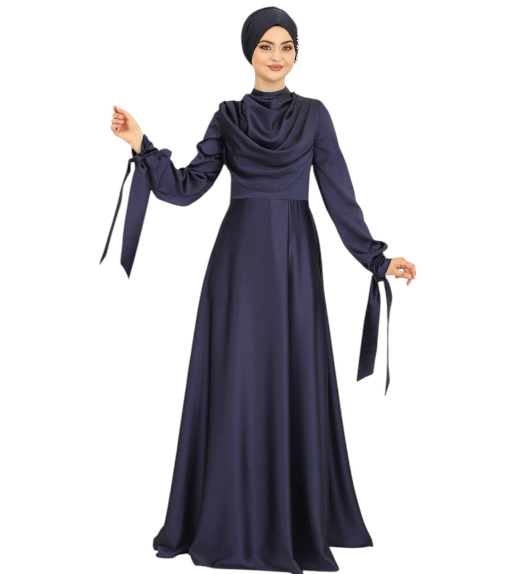 fashionshowcase Abendkleid Damen Maxikleid Satinkleid langarm Modest Fashion