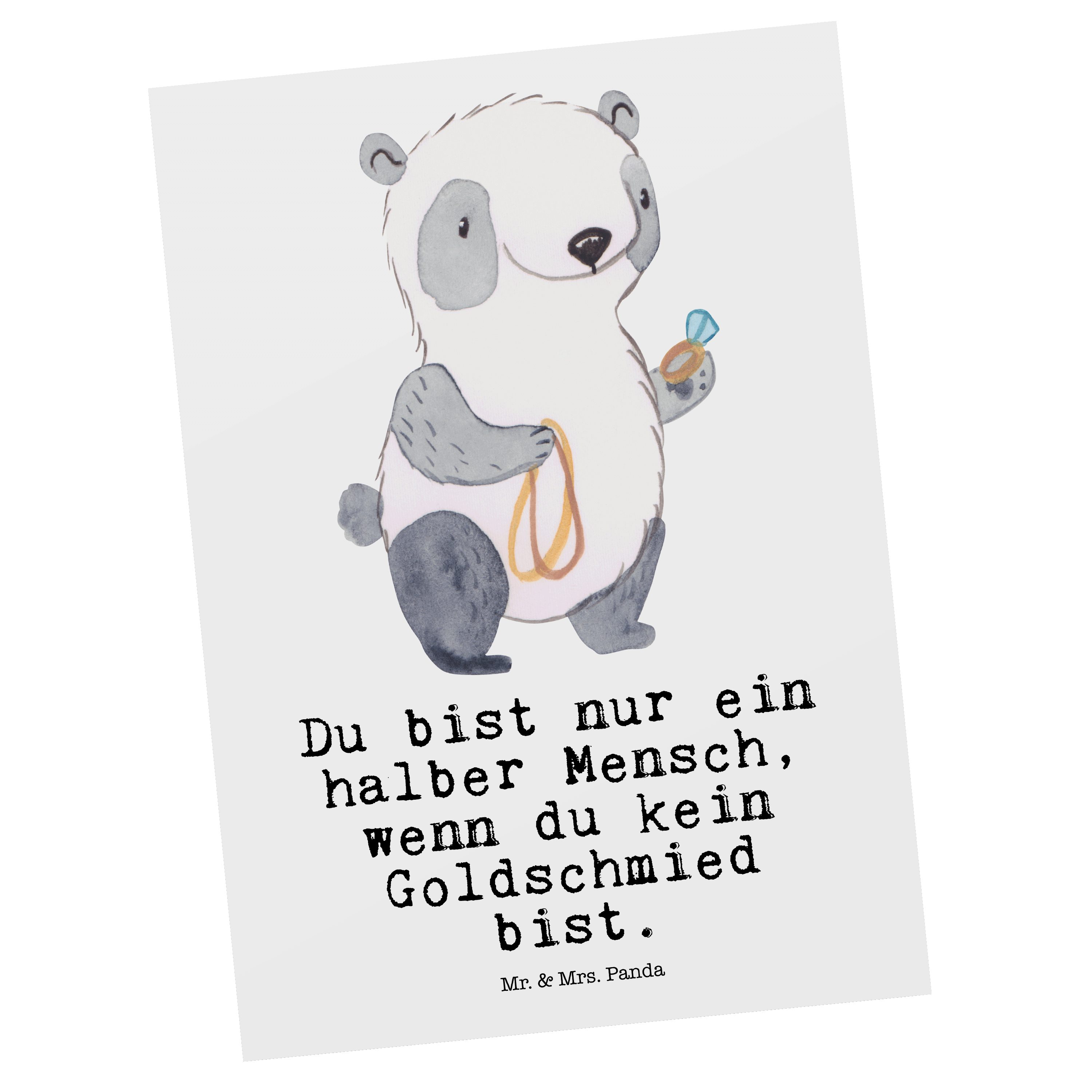 Mr. & Mrs. Panda Postkarte Goldschmied mit Herz - Weiß - Geschenk, Schmuckgeschäft, Ansichtskart