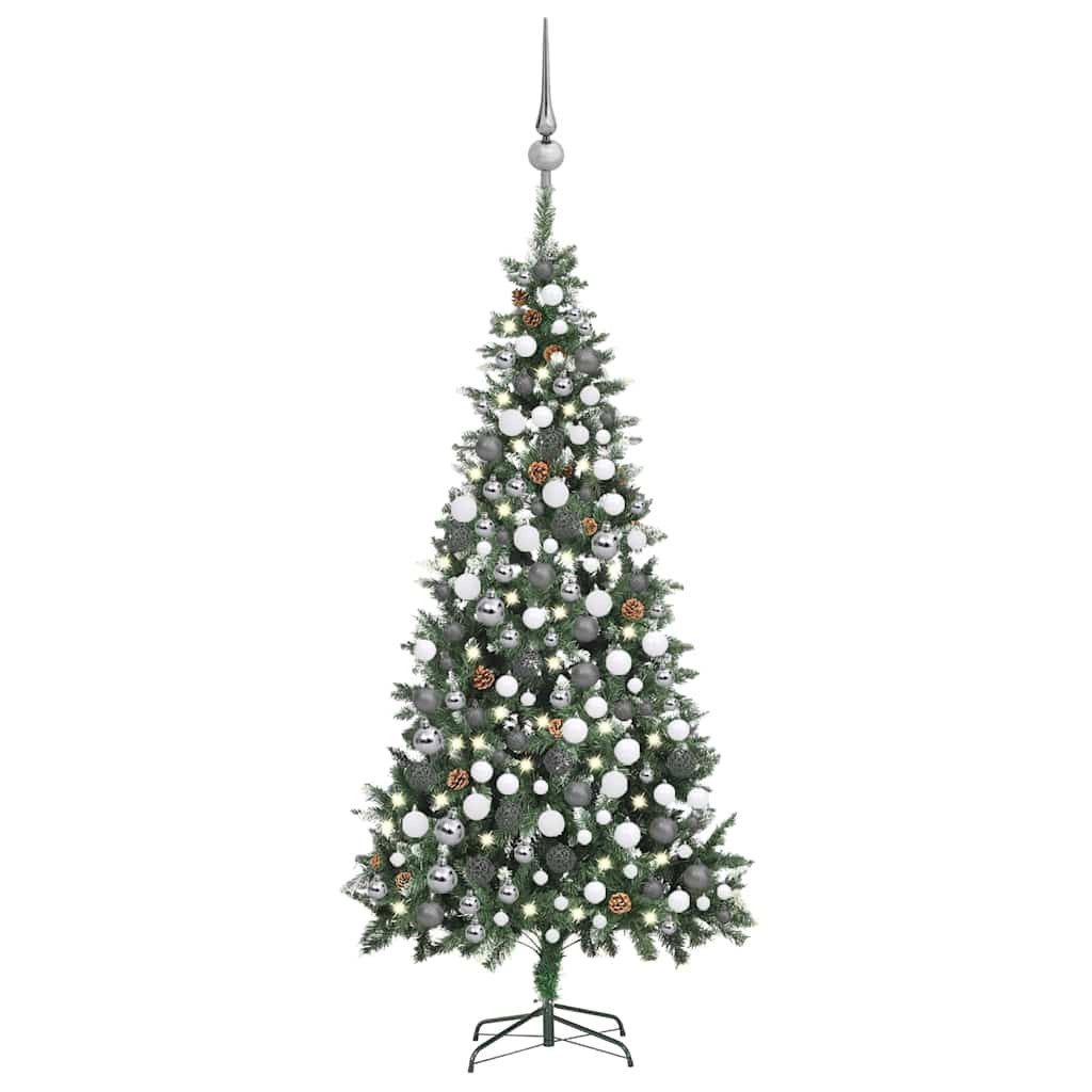 vidaXL Künstlicher Weihnachtsbaum Künstlicher Weihnachtsbaum mit Beleuchtung Kugeln Zapfen 210 cm