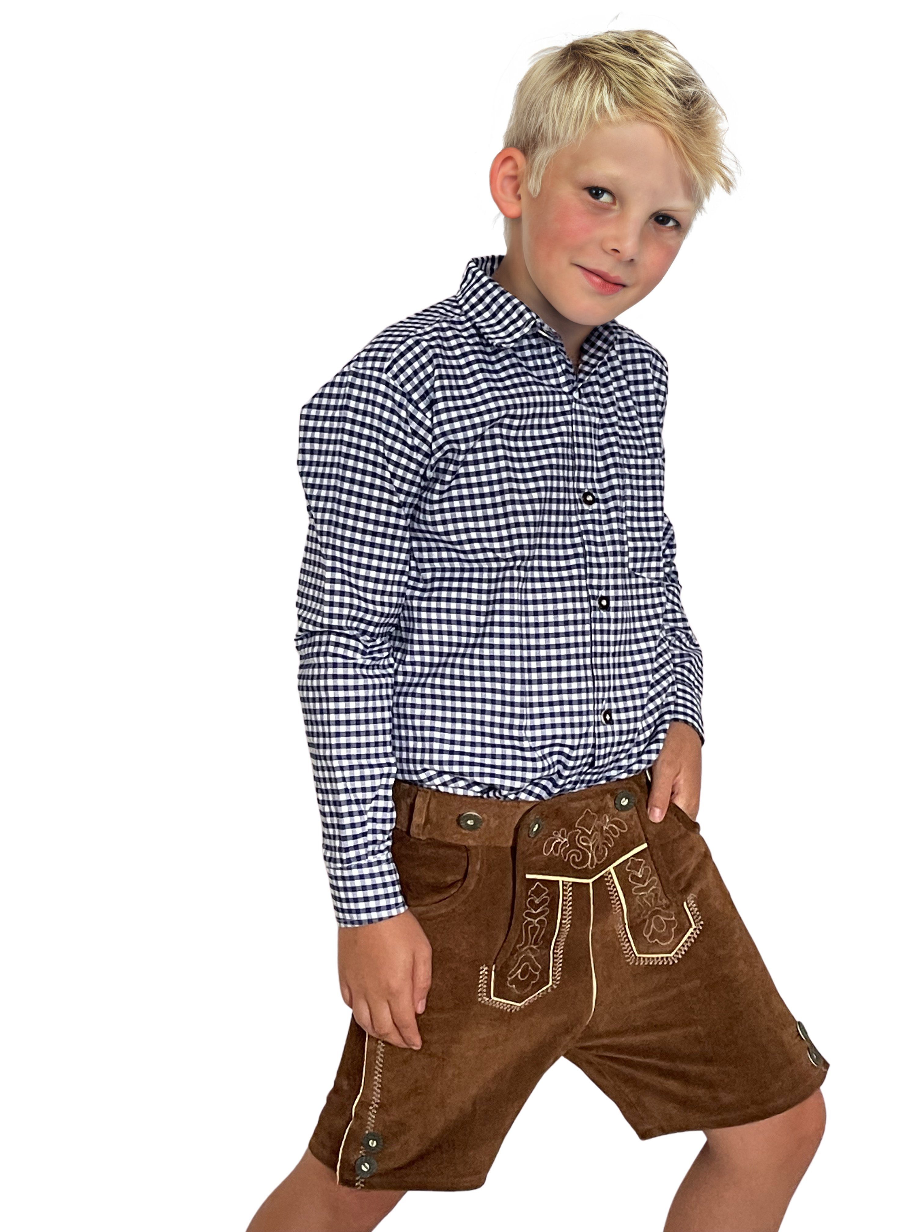 Trachterbahn Trachtenhemd Trachtenhemd Junge kariert Baumwolle langarm mit Halstuch 45x45 cm