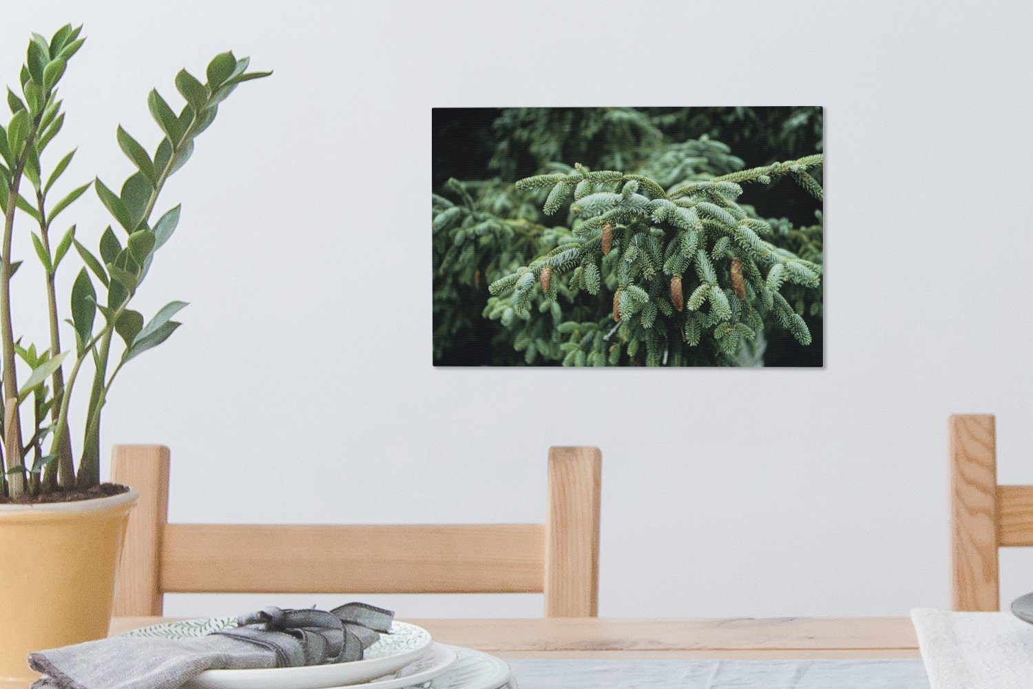 einem Aufhängefertig, in Nahaufnahme St), cm eines (1 Leinwandbilder, den, in OneMillionCanvasses® Leinwandbild Wandbild Wald Wanddeko, Eine Weihnachtsbaums 30x20