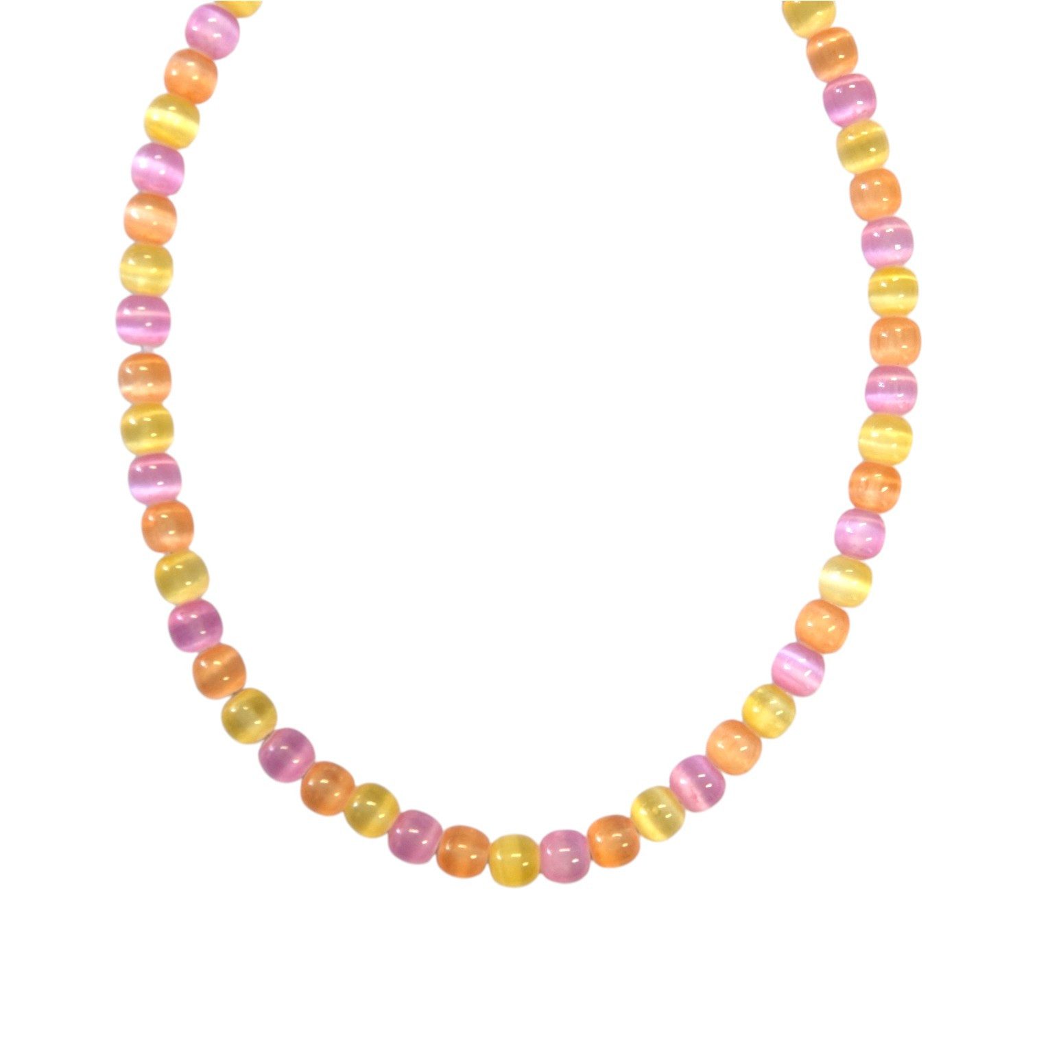 Sogni d'oro Collier "Apricot Brise" mit Selenith in pink, orange und gelb, Silber 925 (vergoldet)