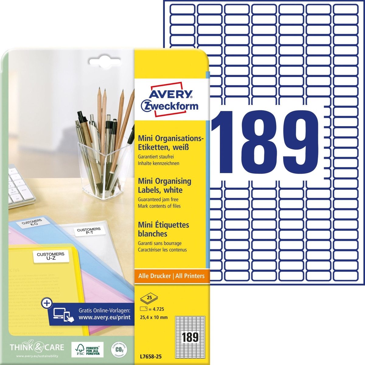 Avery Zweckform Etiketten Mini-Organisations-Etiketten 25,4x10 mm 25 Blatt/4725 Etiketten weiß