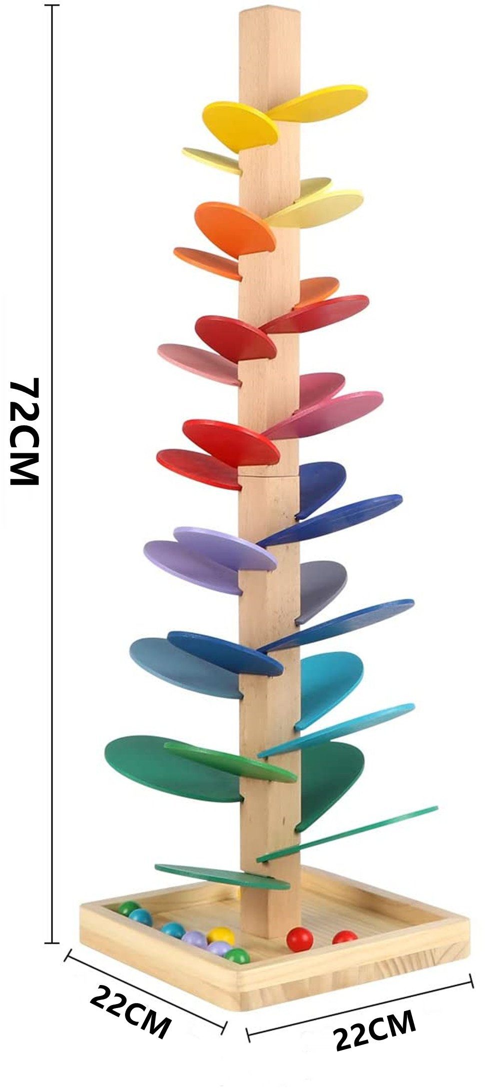 XDeer Lernspielzeug Bunter Klangbaum,Holz-Kugelbahn,72 cm Höhe,Motorikspiel, incl 10 holzfarbe+25 bunte Murmel,besser Geschenke für Kinder