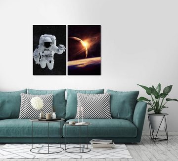 Sinus Art Leinwandbild 2 Bilder je 60x90cm Astronaut Weltraum Planeten Saturn Sterne Universum Erde