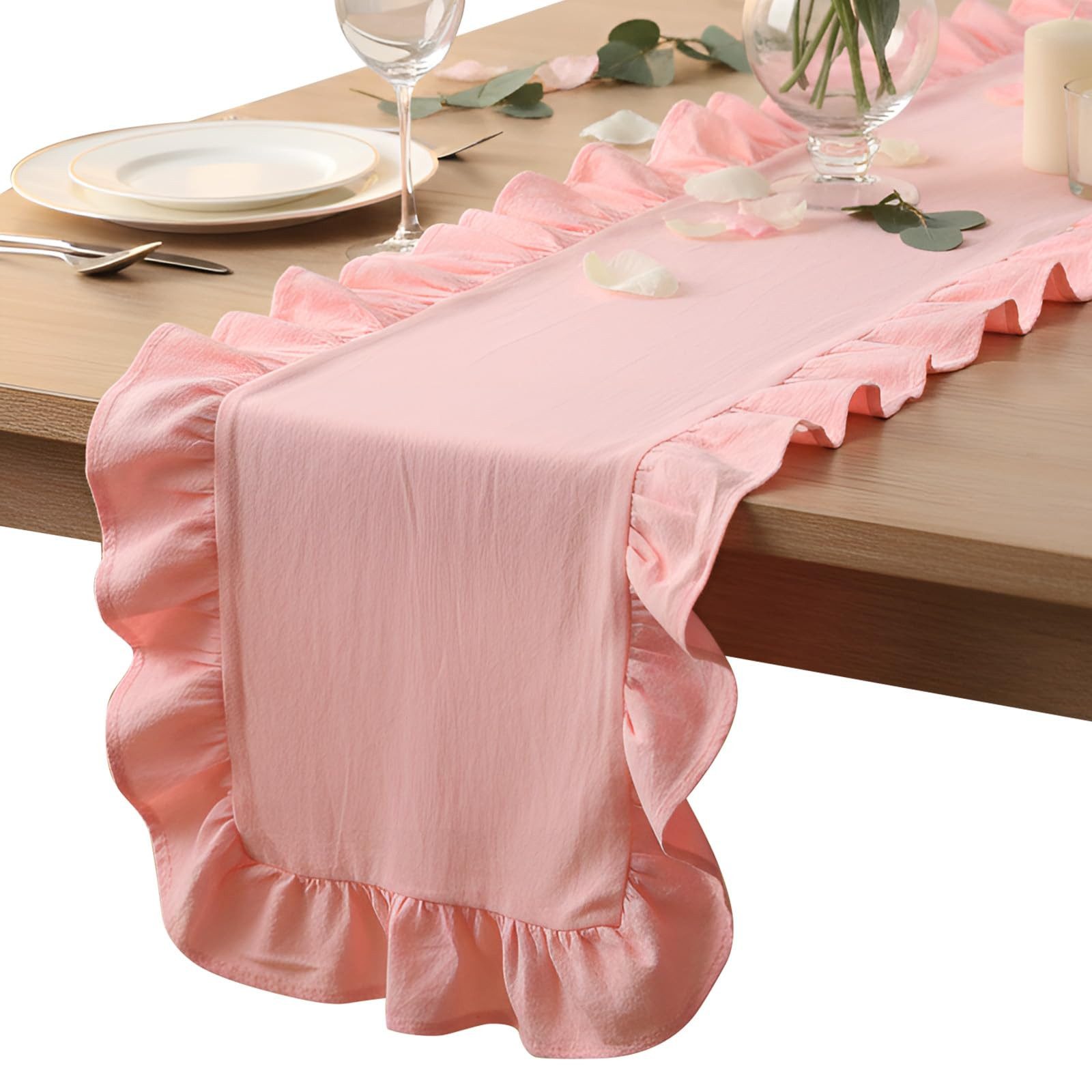 Sorvyzxn Tischläufer Boho Tischläufer, Herbstdeko für Zuhause,Tischläufer mit Rüschen, Unifarben, Dekoration für Esstisch, Küche und Wohnzimmer