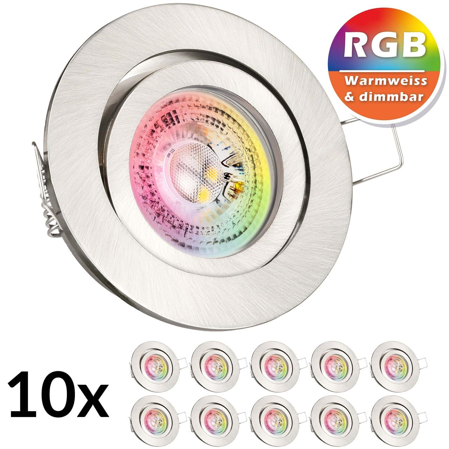10er gebürstet RGB / m GU10 Set Einbaustrahler silber LED in Einbaustrahler LED LEDANDO edelstahl