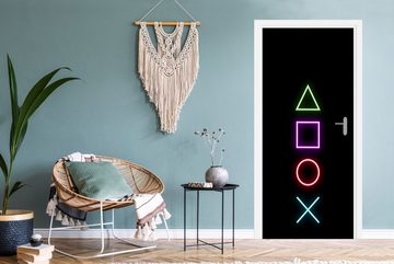 MuchoWow Türtapete Spiele - Gamer - Neon, Matt, bedruckt, (1 St), Selbstklebende Tapete, Folie für Möbel, 75x205 cm