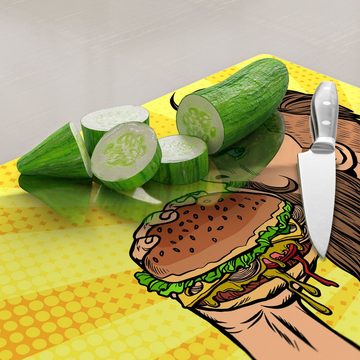 DEQORI Schneidebrett 'Bärtiger Mann isst Burger', Glas, Platte Frühstücksbrett Schneideplatte