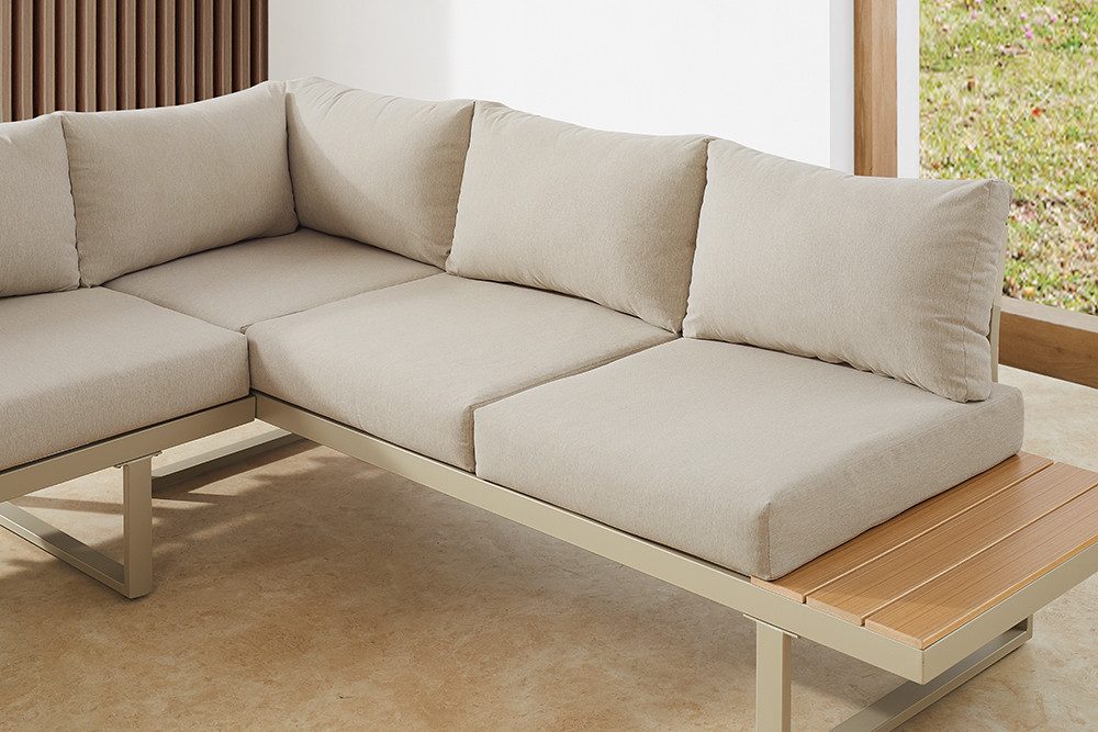 riess-ambiente Sitzgruppe IBIZA GRAND 280cm greige - Aluminium, mit Sitzpolstern, wetterfest, (Set, 3-tlg), Outdoorlounge inkl Kissen & Tisch -ideal für Terrasse, Balkon & Garten