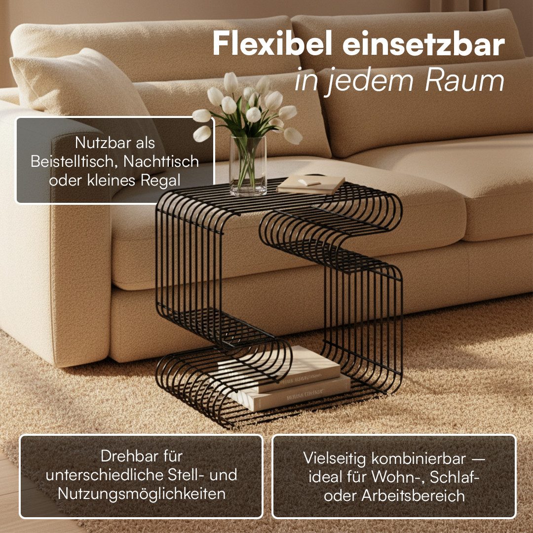 skølm Beistelltisch Modi als Hocker und Bücherregal nutzbar (schwarz), aus Metall, pulverbeschichtet, Ablageregal mit offenem Gitter-Design