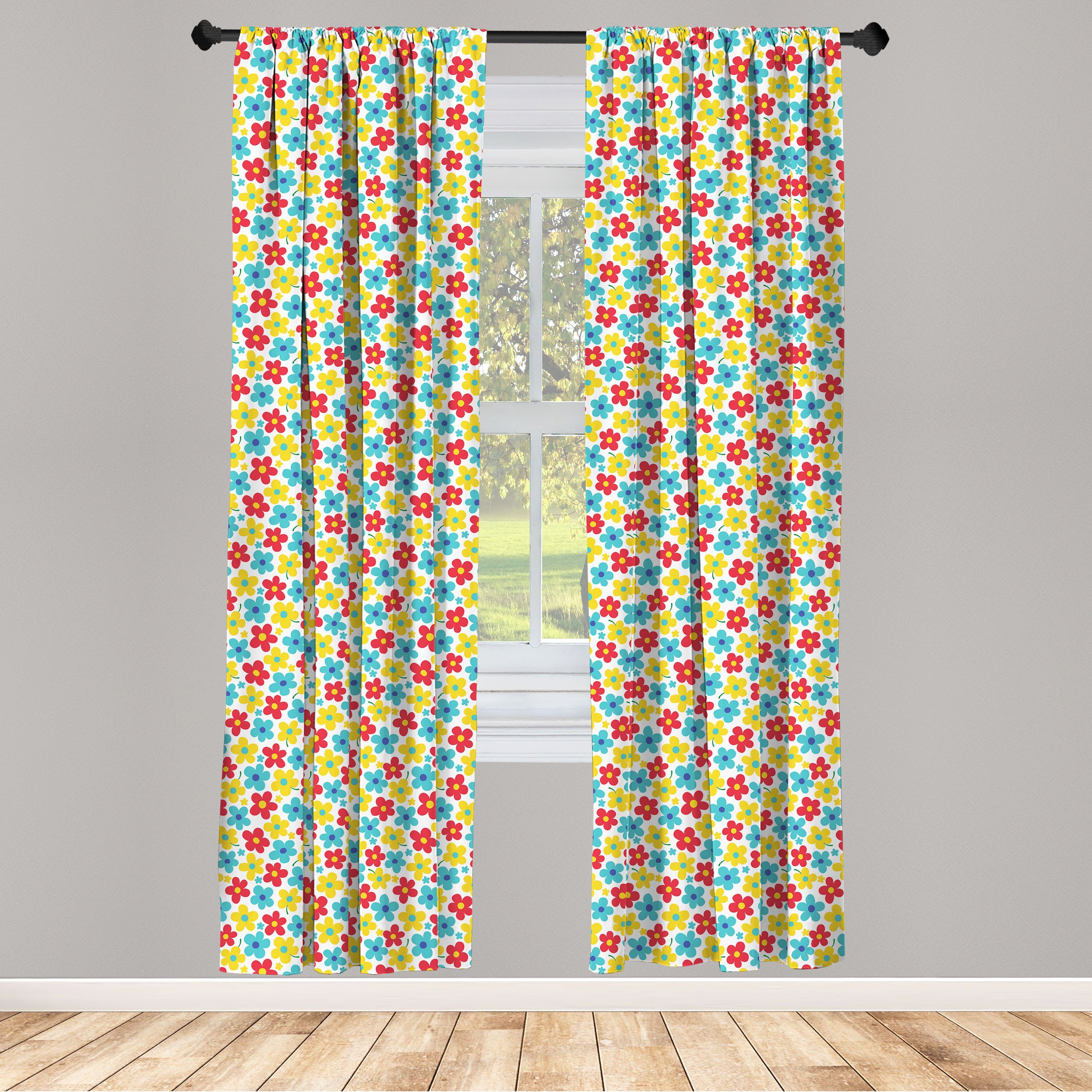 Gardine Vorhang für Wohnzimmer Schlafzimmer Dekor, Abakuhaus, Microfaser, Blumen Blühende Sommerblumen