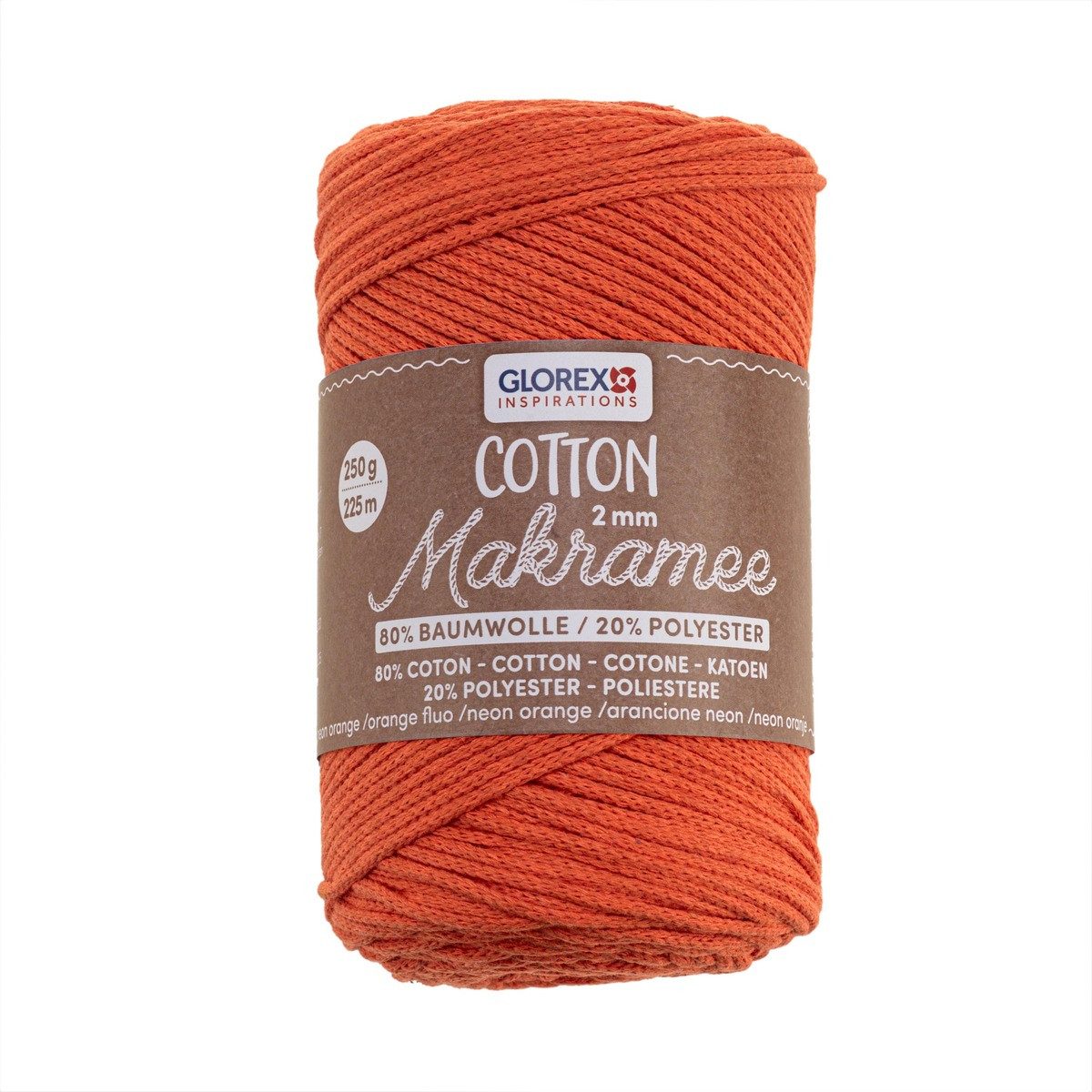 Glorex Hängedekoration GLOREX Makramee Cotton neonorange 2mmx225m 250g