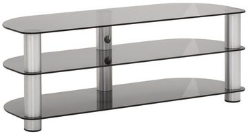 möbelando TV-Rack 1645, aus Metall / ESG-Sicherheitsglas in Metall Alu - Rauchglas mit 3 Einlegeböden. Abmessungen (BxHxT) 120x44x42 cm