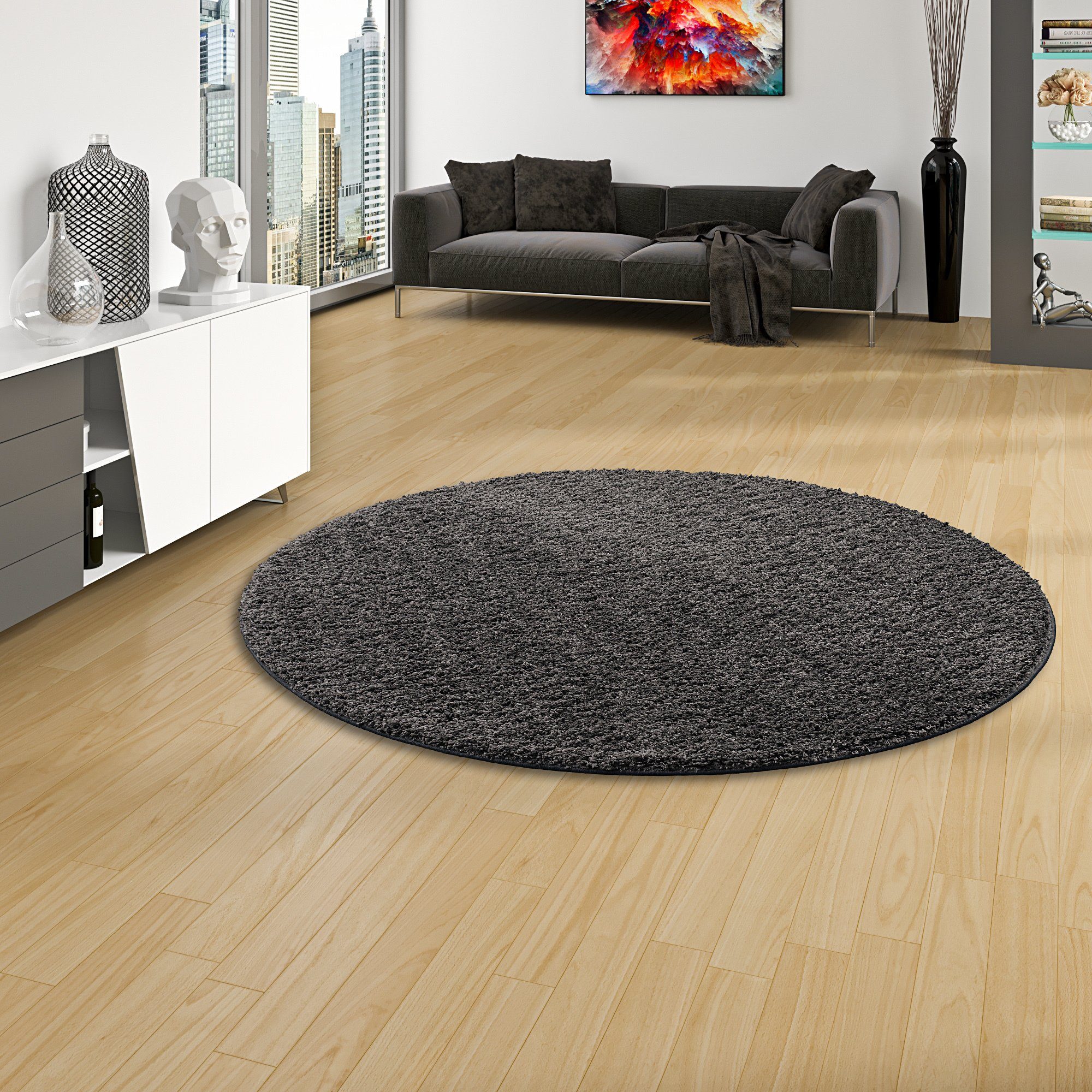 Snapstyle Hochflor-Teppich Luxus Hochflor Langflor Teppich Milano Rund, Rund, Höhe: 43 mm