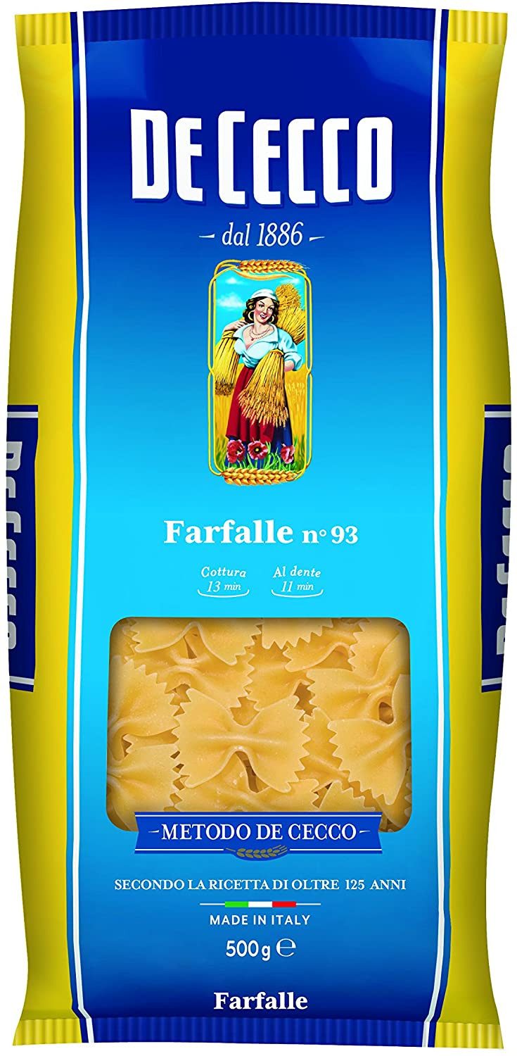 DE CECCO Nudeln, De Cecco Farfalle Nr 93 Nudeln aus Hartweizengriess 500g 6er Pack