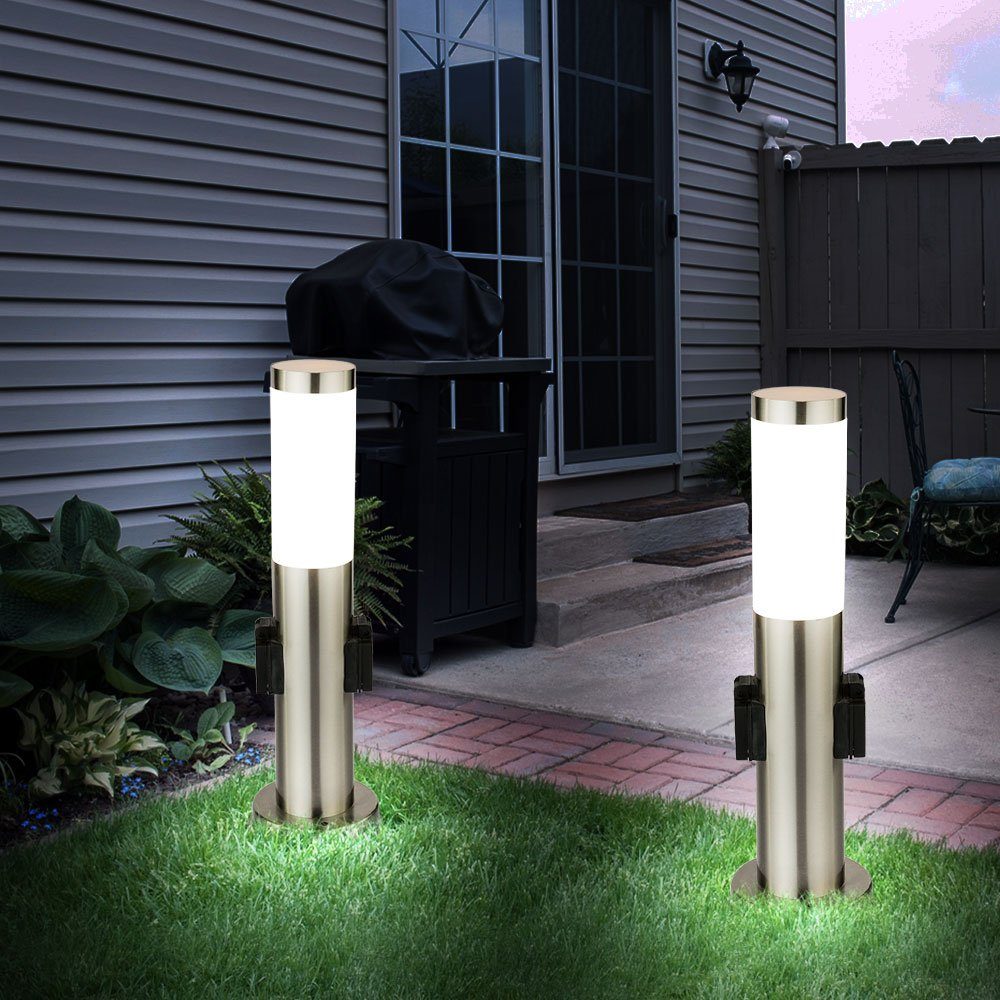 etc-shop LED Außen-Stehlampe, Leuchtmittel inklusive, Lampe Warmweiß, Outdoor 7 Edelstahl LED Set Steh Watt 2er
