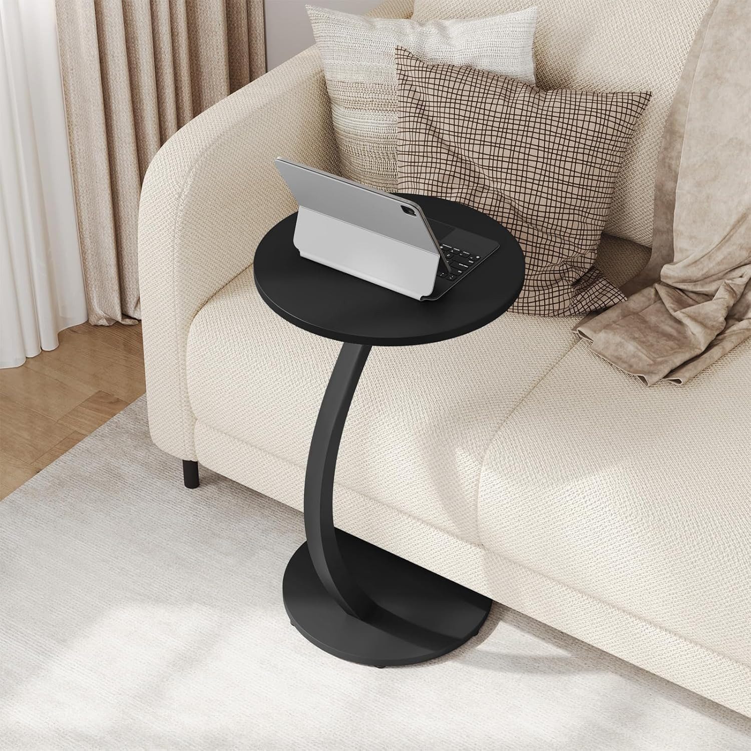 Woltu Beistelltisch (1-St), C Form, Kaffeetisch rund, für Couch Sofa Bett, φ 40 x H 65 cm