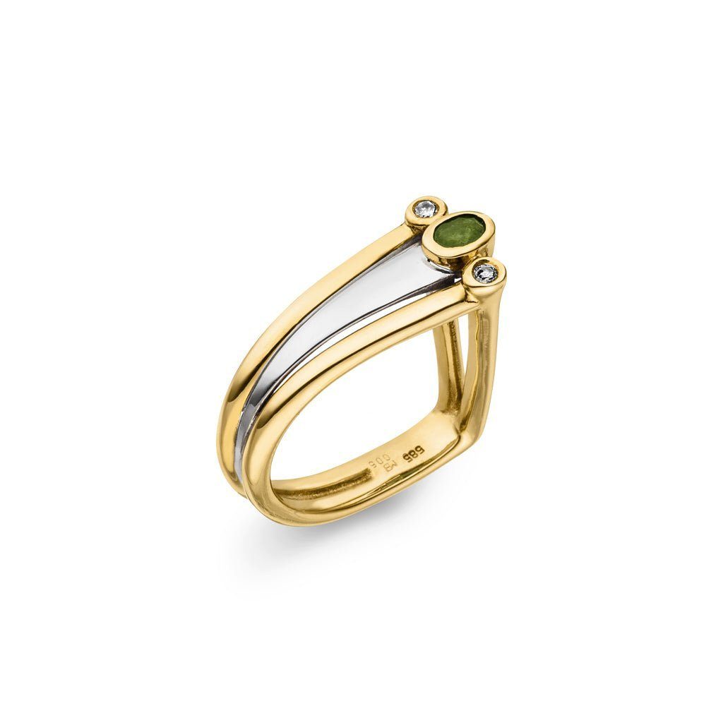 SKIELKA DESIGNSCHMUCK Goldring Gold Ring "Bicolor" mit Smaragd und Diamanten (Gelbgold / Weißgold 58, hochwertige Goldschmiedearbeit aus Deutschland