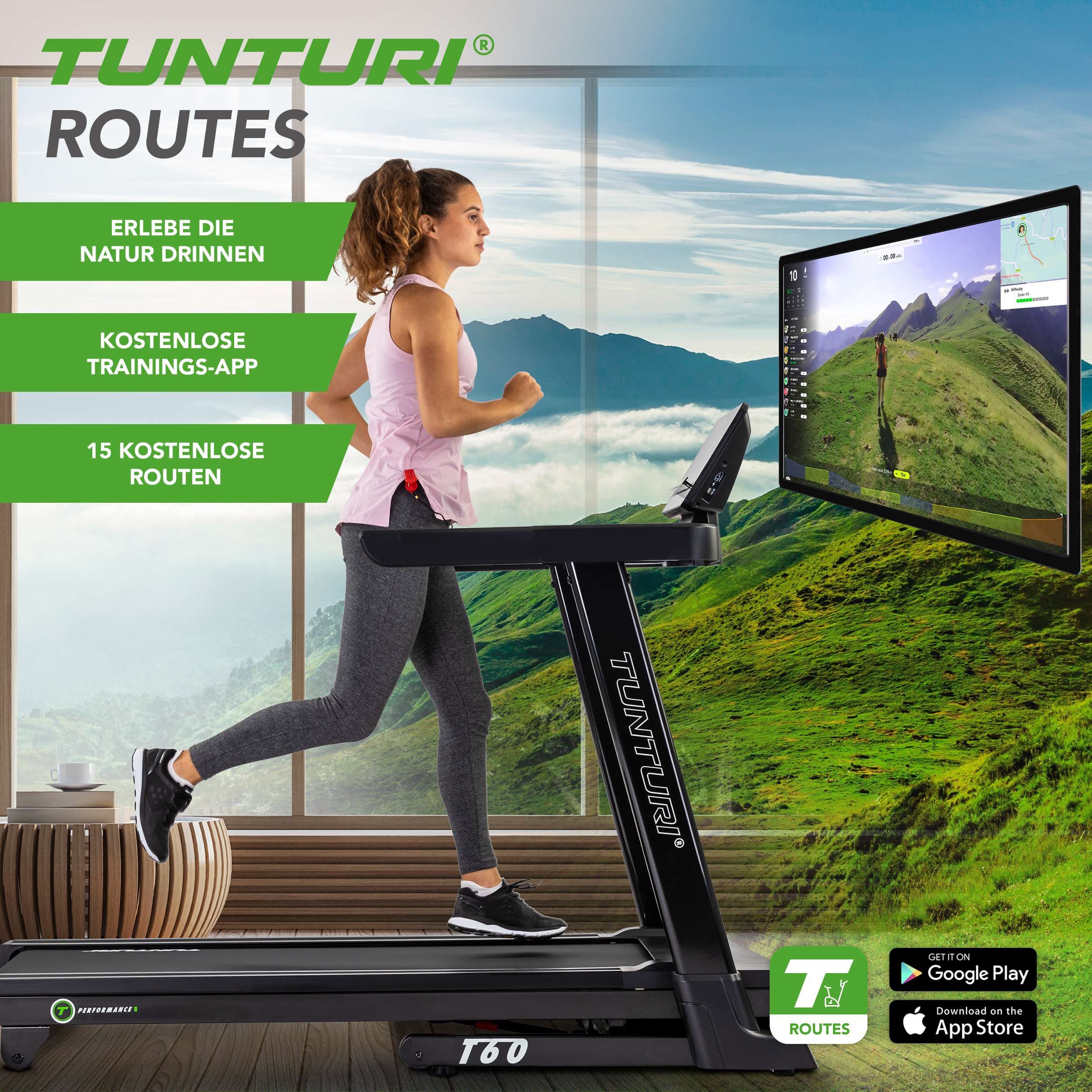 Tunturi Laufband Laufband - Performance T60 - Mit Bluetooth-Verbindung - Mit LCD Monito