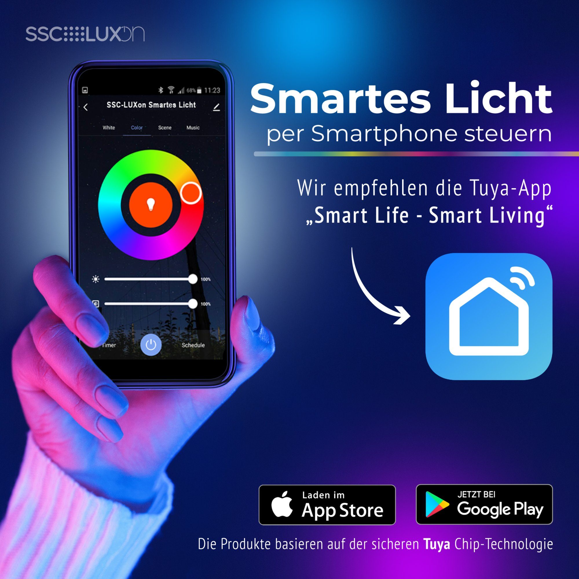 schwarz IP44 mit SSC-LUXon Wand-Aussenleuchte Up Down WiFi & Aufbaustrahler RGB JOVO-L Smart RGB, 2x LED