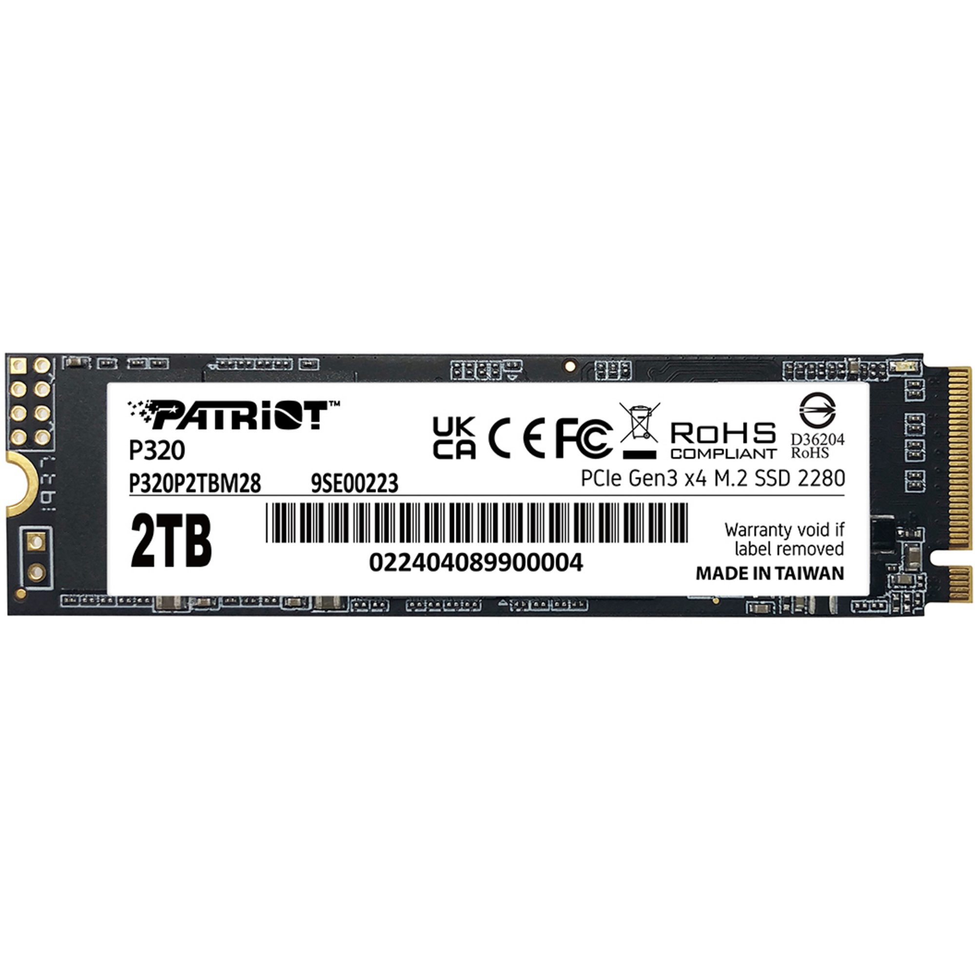 Patriot Patriot P320 2 TB, SSD, (PCIe 3.0 x4, NVMe 1.3, M.2 2280) interne SSD (2.000 GB) M2" 3.000 MB/S Lesegeschwindigkeit, 2.200 MB/S Schreibgeschwindigkeit, PCIe 3.0 x4, NVMe 1.3, M.2 2280