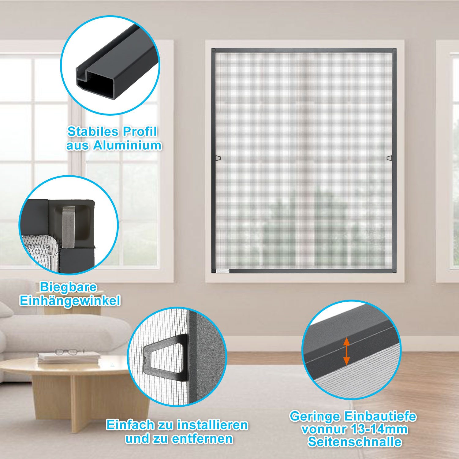 Clanmacy Insektenschutz-Fensterrahmen Fliegengitter Fenster Insektenschutz Moskitonetz Mückenschutz Gaze