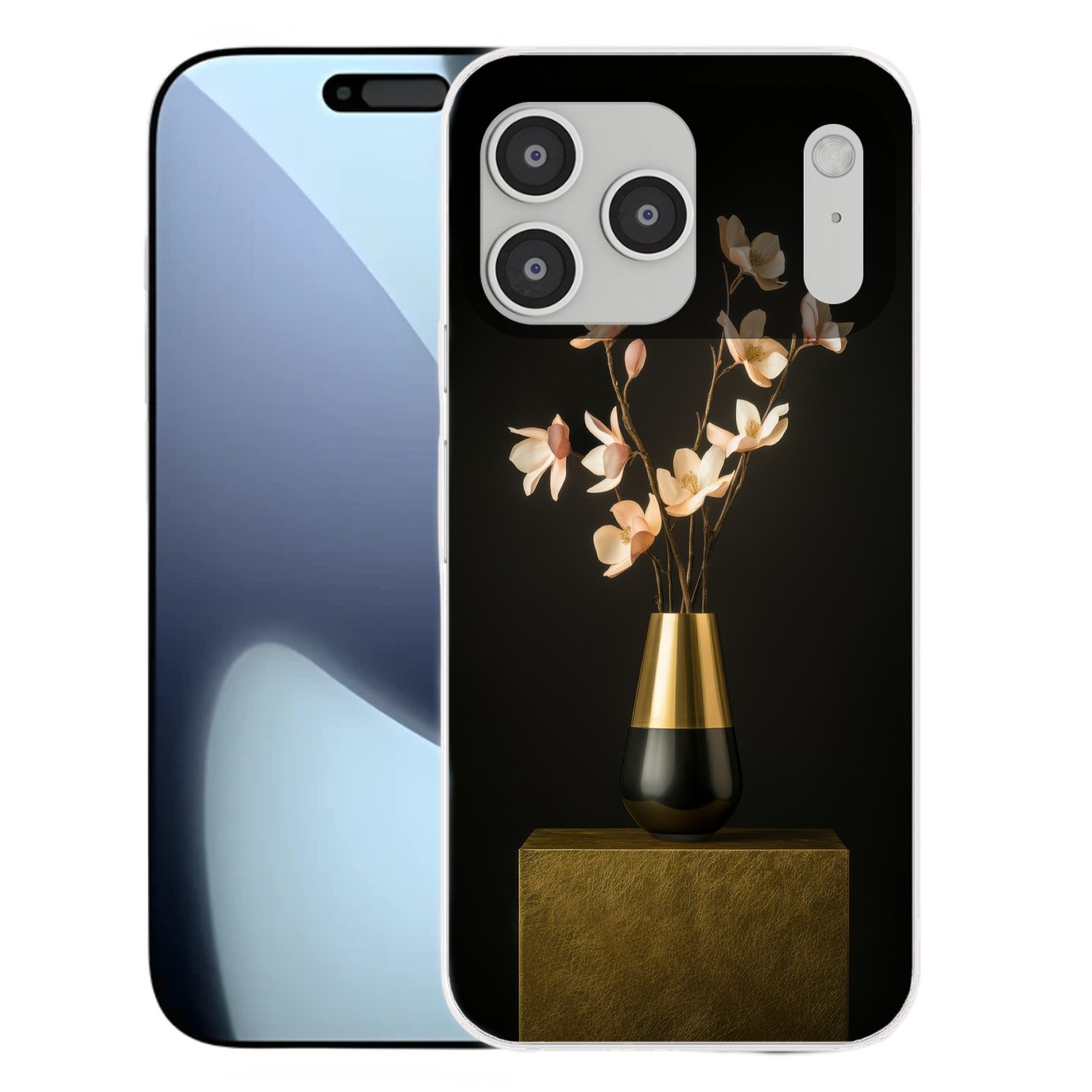 MuchoWow Handyhülle für Apple iPhone 17 Pro Max Verschnörkelt - Blumenstrauß - Gold - Vase, Smartphone-Bumper, Print, Handy Schutzhülle Dünn