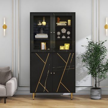 Merax Wohnwand, (3-St., Vitrine mit LED, Couchtisch, Sideboard), Wohnmöbel Set in Schwarz, Wohnzimmerset mit Metallbeine